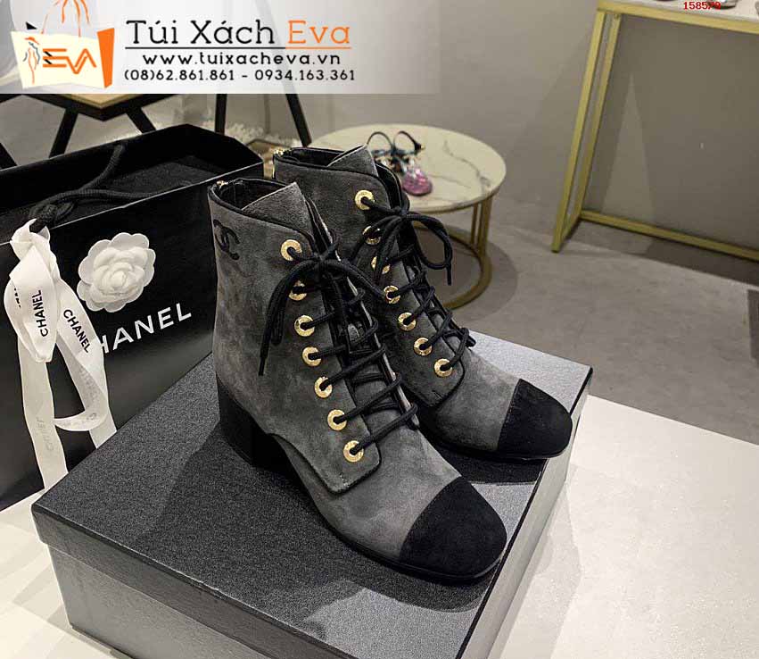 Giày Boot Chanel Siêu Cấp Màu Xám Chữ C Đẹp.