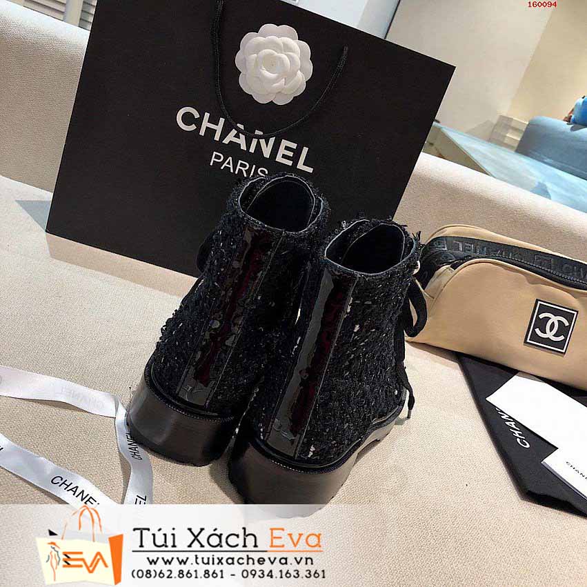 Giày Boot Chanel Siêu Cấp Màu Đen Chữ C Đẹp.