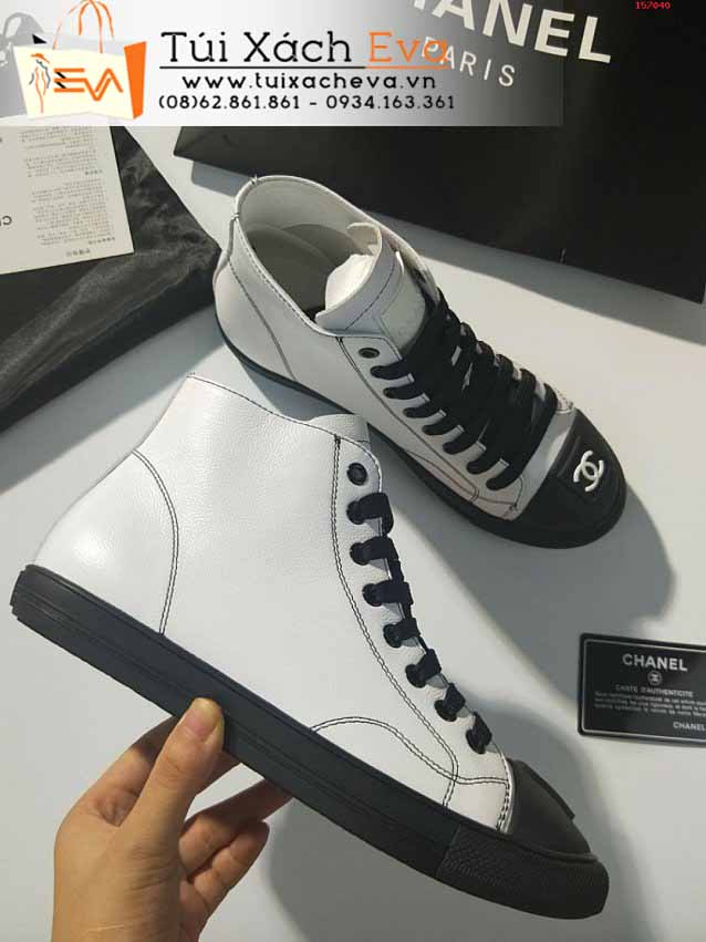 Giày Chanel Siêu Cấp Màu Trắng Phối Đen Chữ C Đẹp.