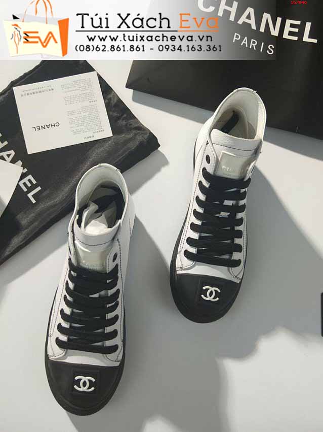 Giày Chanel Siêu Cấp Màu Trắng Phối Đen Chữ C Đẹp.