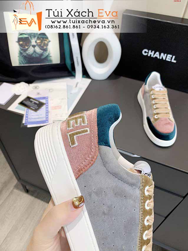 Giày Chanel Siêu Cấp Màu Xám Phối Cam Chữ C Đẹp.