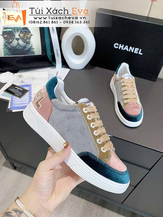 Giày Chanel Siêu Cấp Màu Xám Phối Cam Chữ C Đẹp.