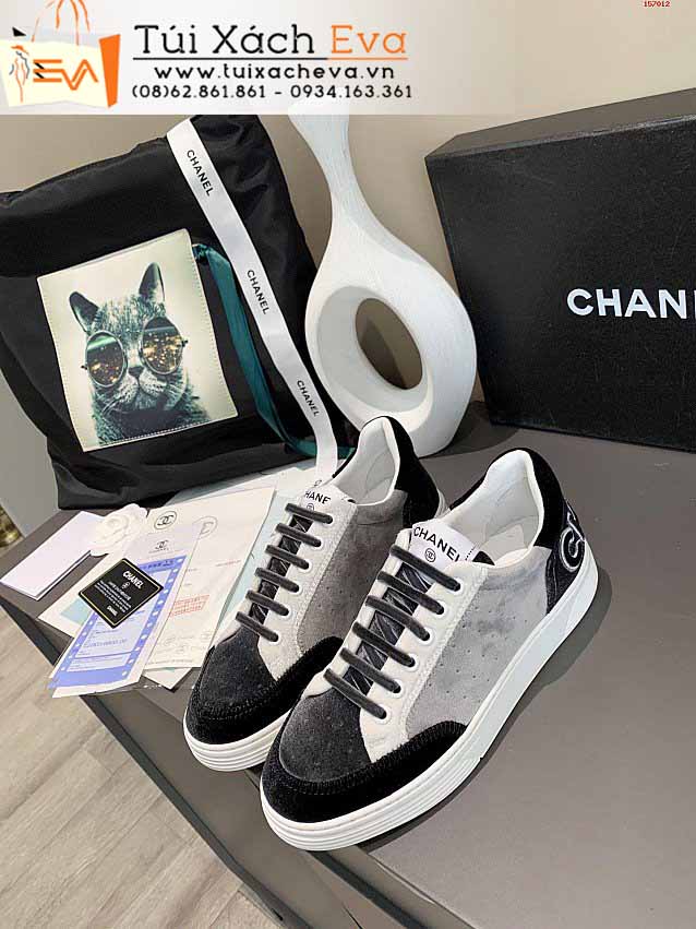 Giày Chanel Siêu Cấp Màu Xám Phối Trắng Chữ C Đẹp.