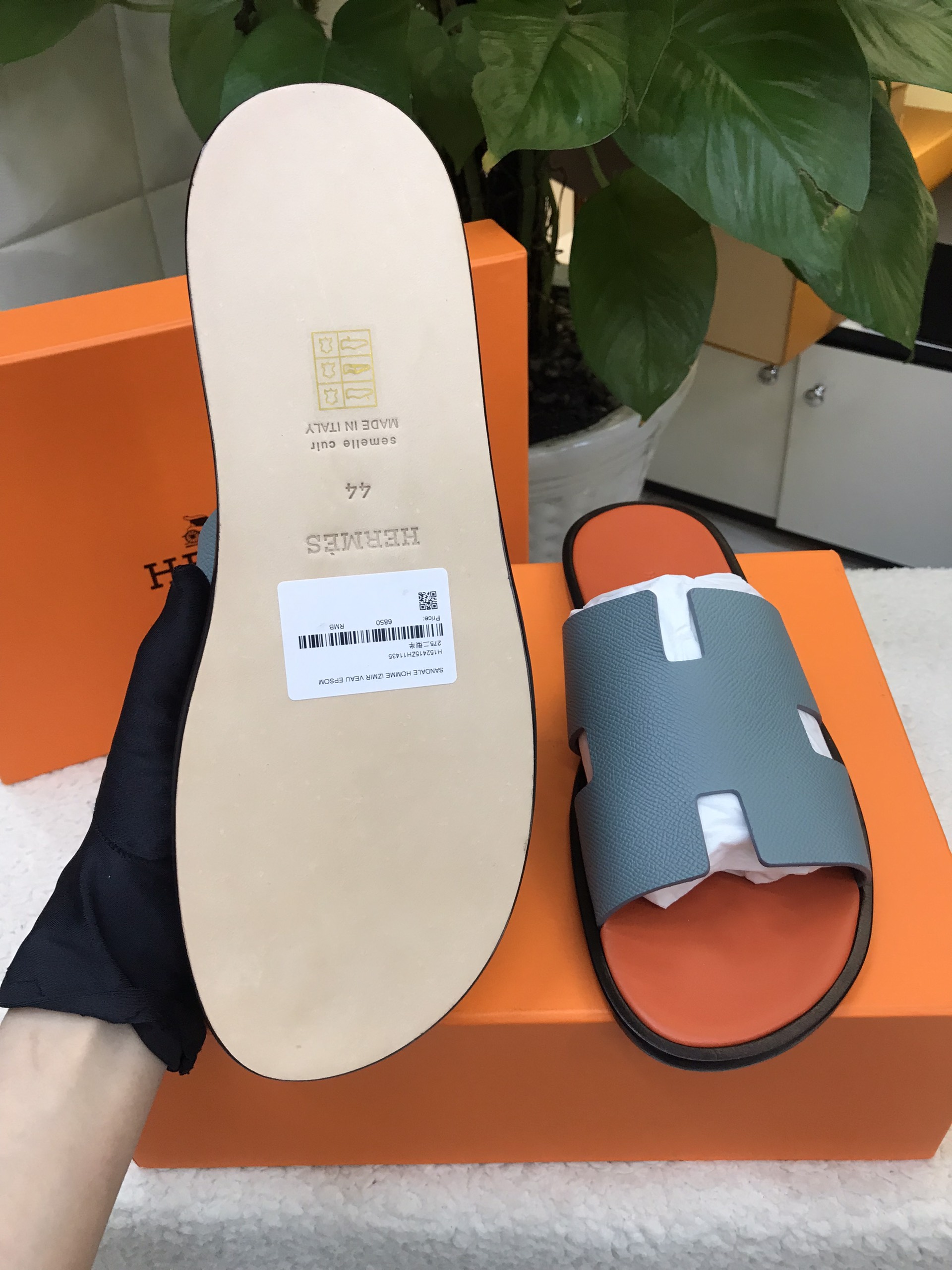 Dép Hermes Izmir Sandal Vip Màu Cam Phối Xanh Size 44