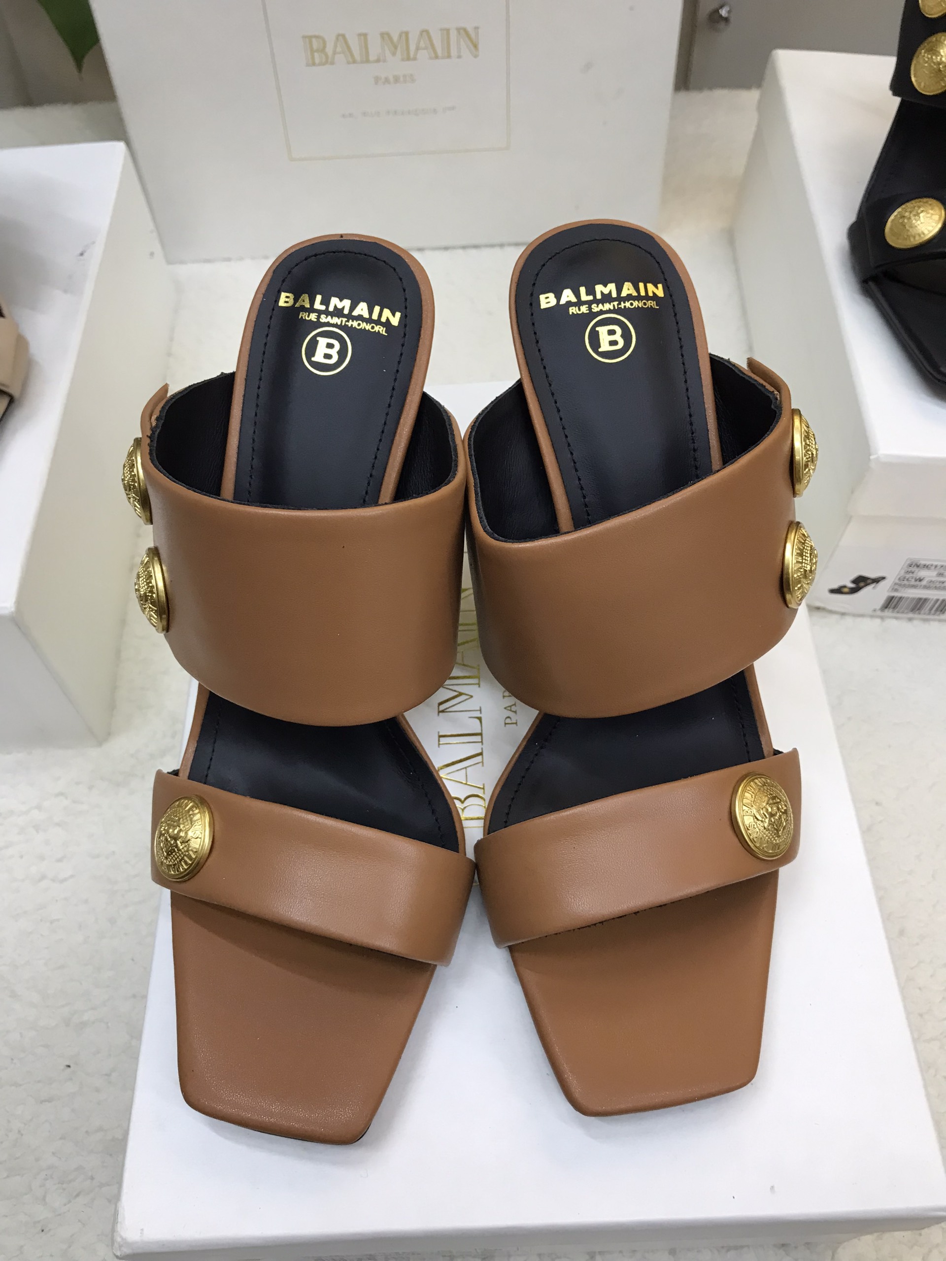 Giày Balmain Heeled Eva Mules In Calfskin Siêu Cấp Màu Nâu Size 39