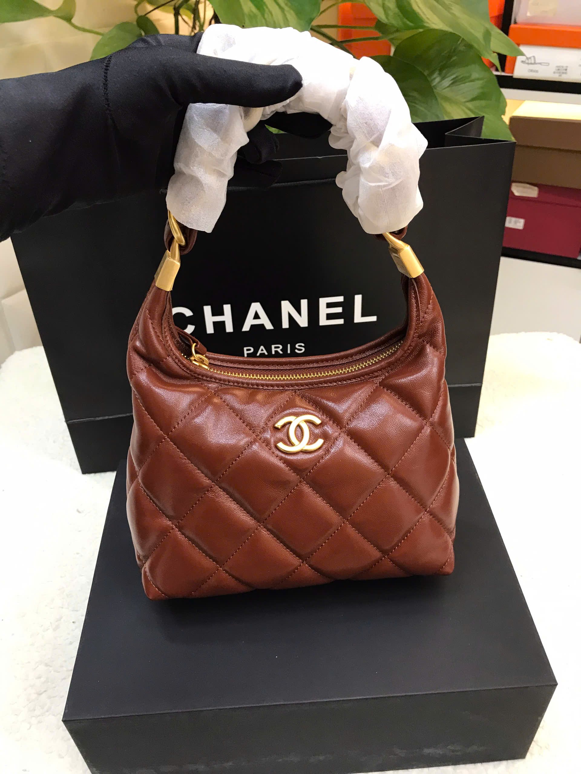 Túi Chanel Hobo Bag Brown Vip Size 22cm