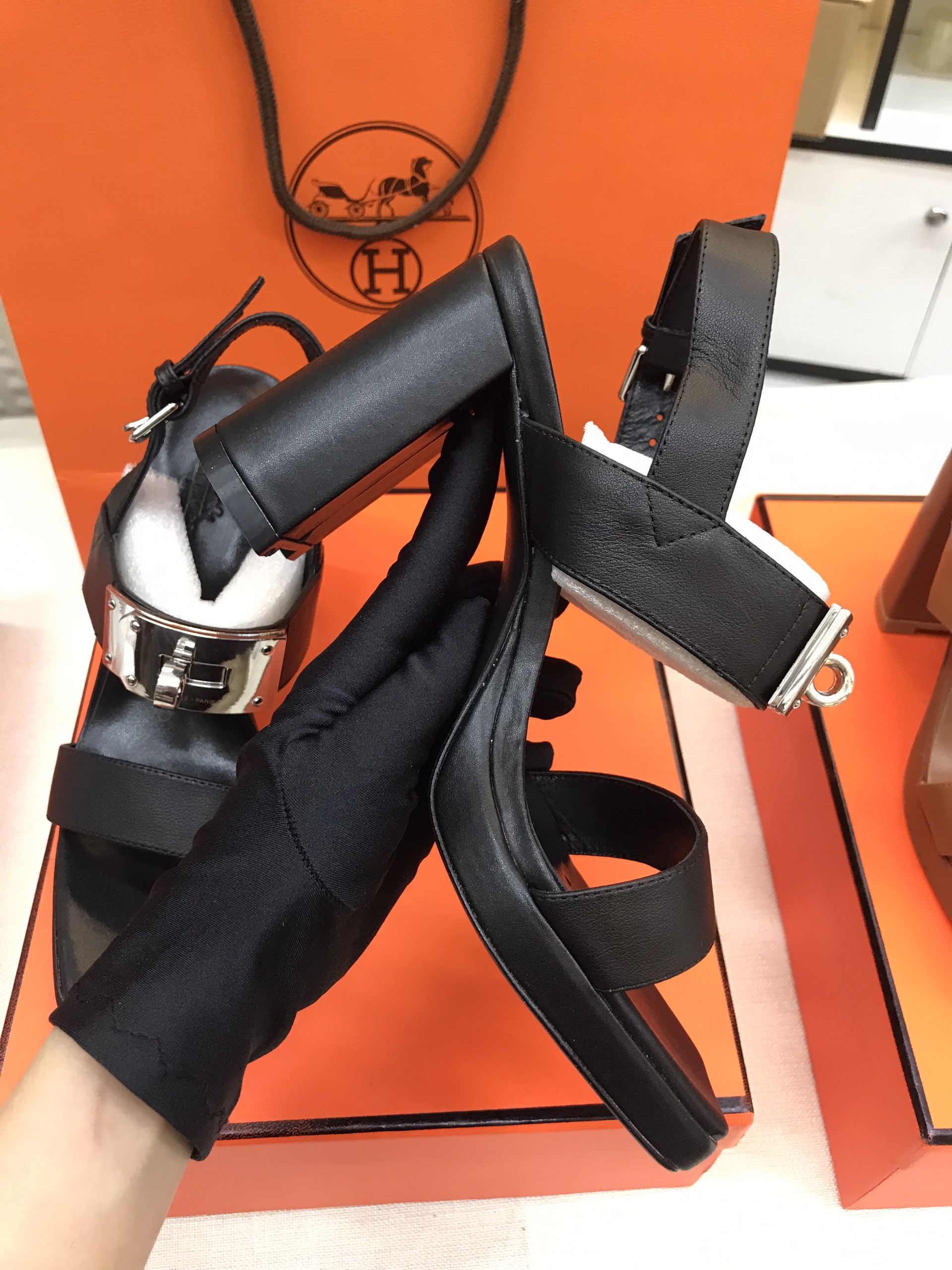 Giày Hermes Ilona 90 Sandal Siêu Cấp Màu Đen Size 39