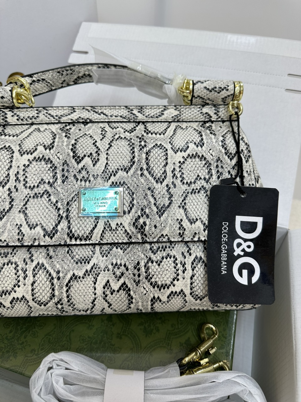 Túi Xách D&G Da Trăn Trắng Super Size 25cm Full Box