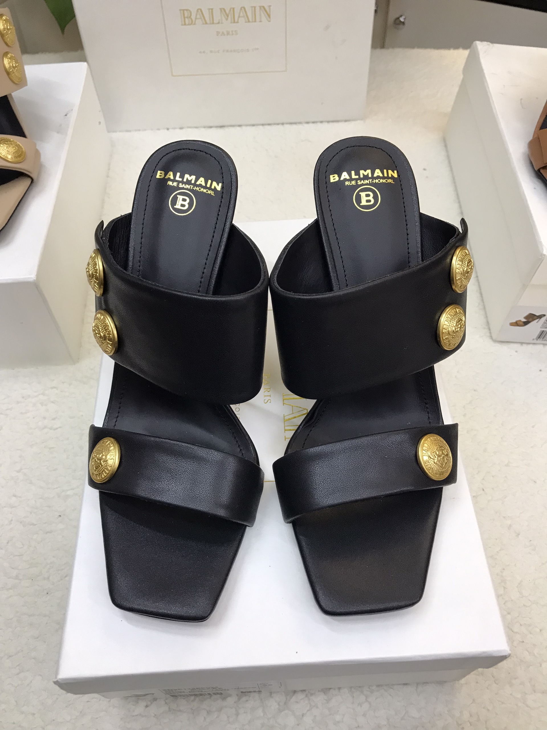 Giày Balmain Heeled Eva Mules In Calfskin Siêu Cấp Màu Đen Size 39