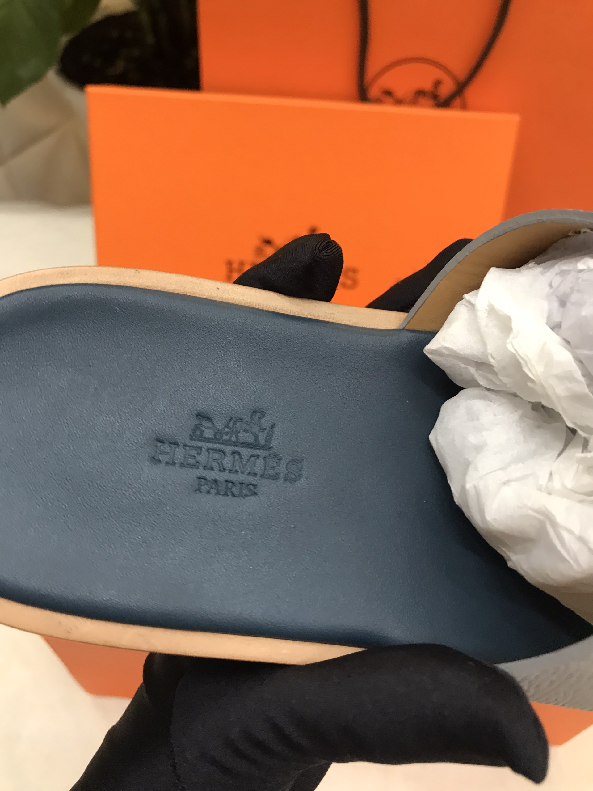 Giày/Dép Hermes Izmir Sandal Noir Siêu Cấp Màu Xanh Phối Size 41