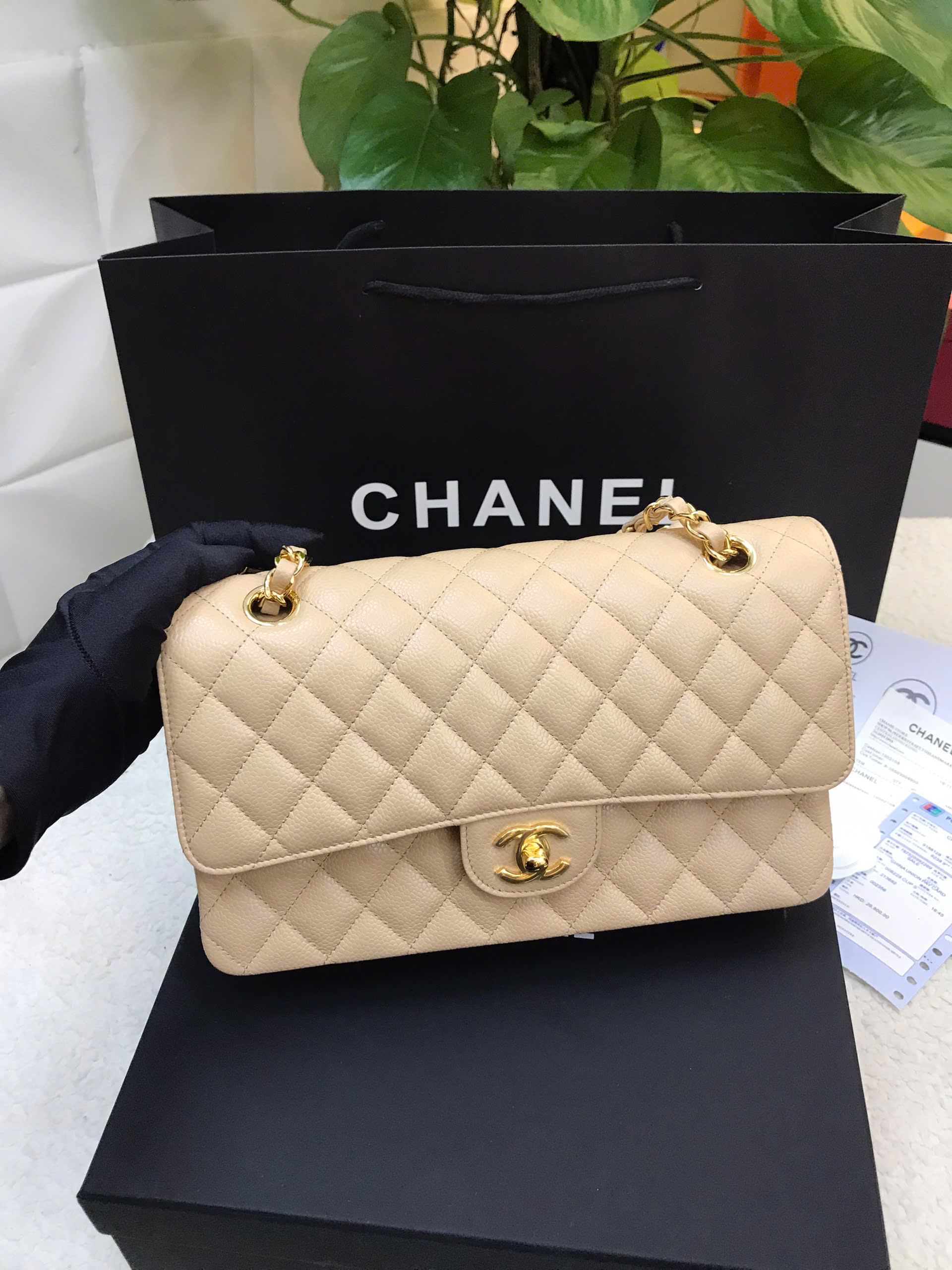 Túi Chanel Classic Beige Caviar Medium Vip Màu Be Size 25cm