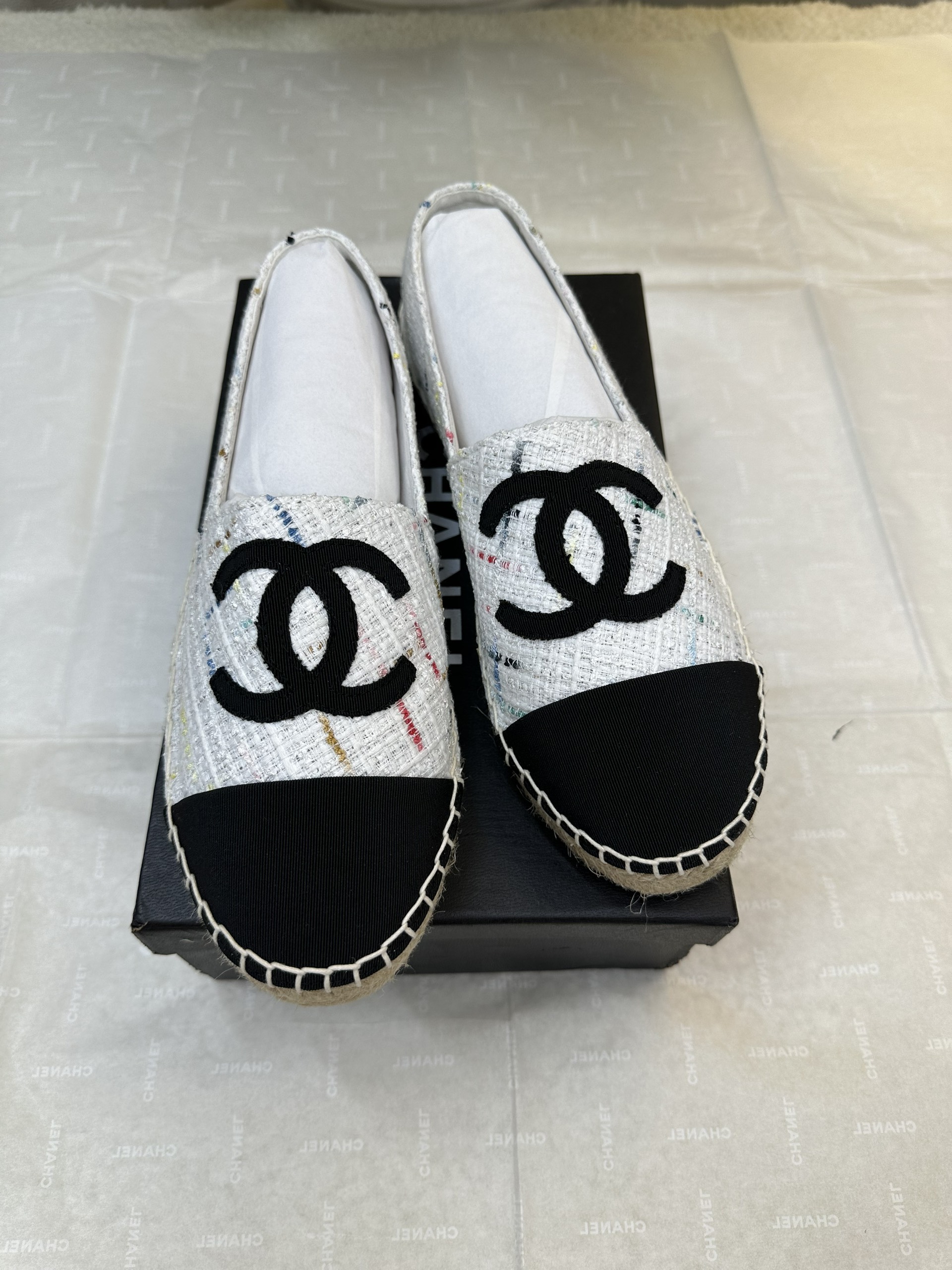 Giày Chanel Espadrilles Siêu Cấp Trắng/Đen Size 38