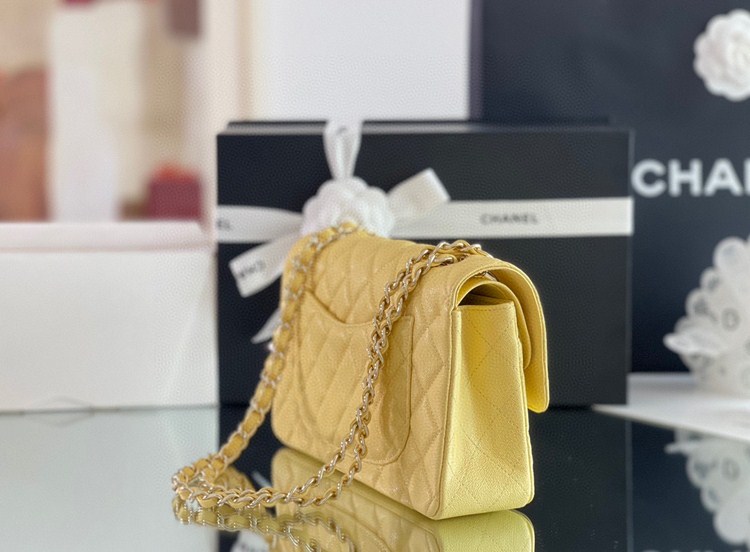 Túi Xách Chanel Classic Vip Màu Vàng Da Hạt Size 23cm