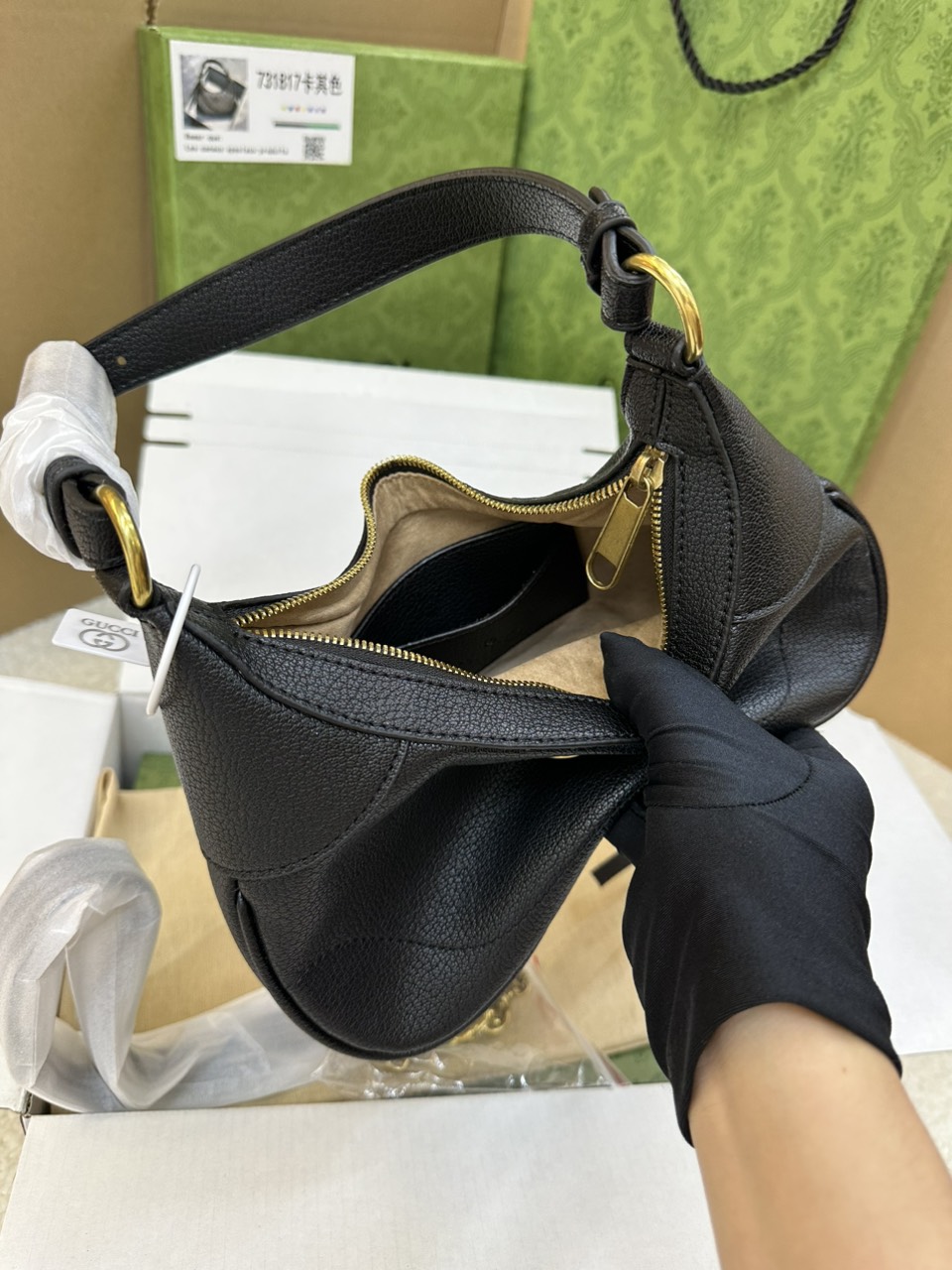 Túi Gucci Aphrodite Embellished Textured-Leather Shoulder Super Màu Đen Size 25cm