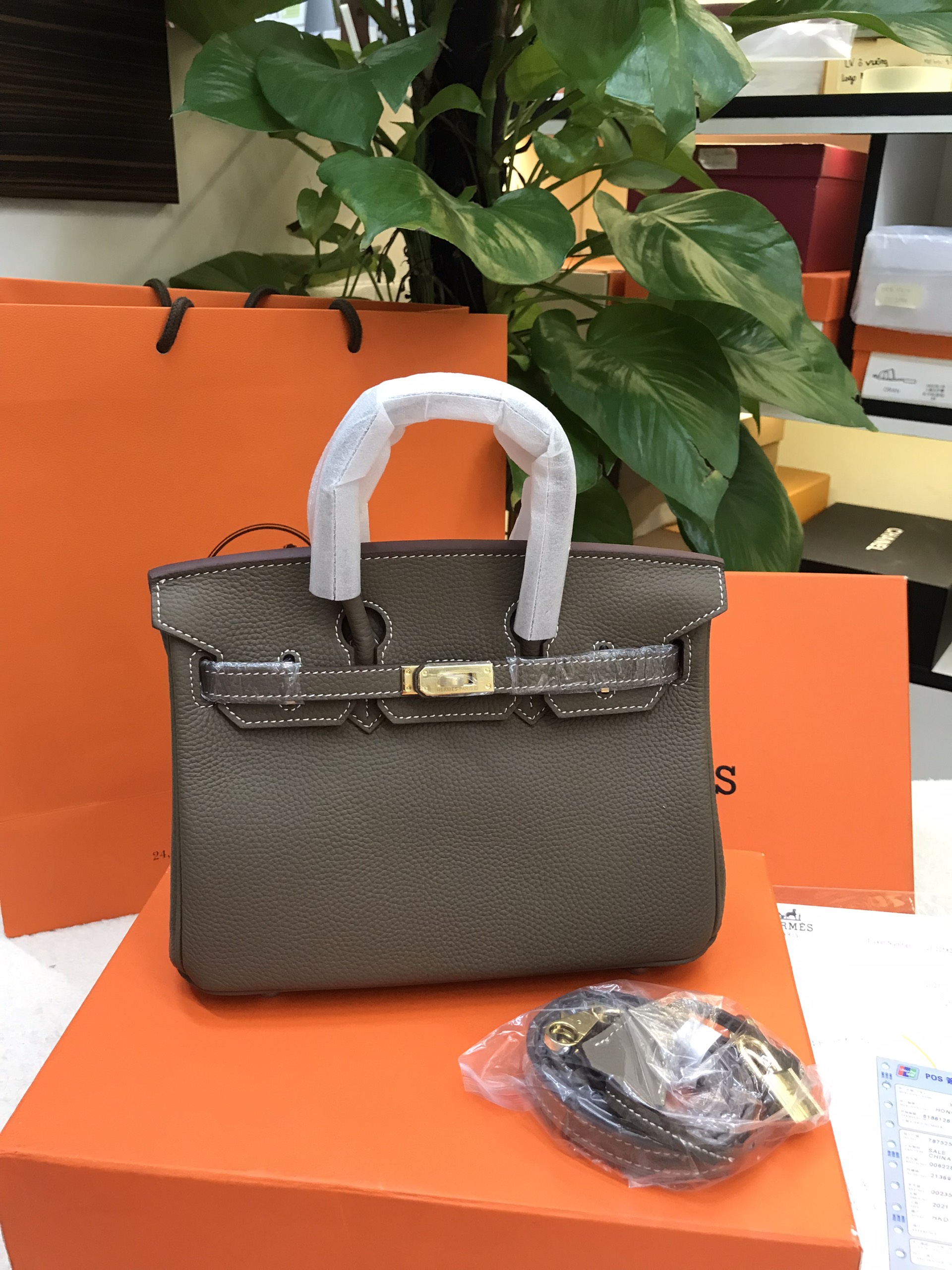 Túi Hermes Birkin 25 Super Màu Xám Đậm Khóa Vàng Size 25cm