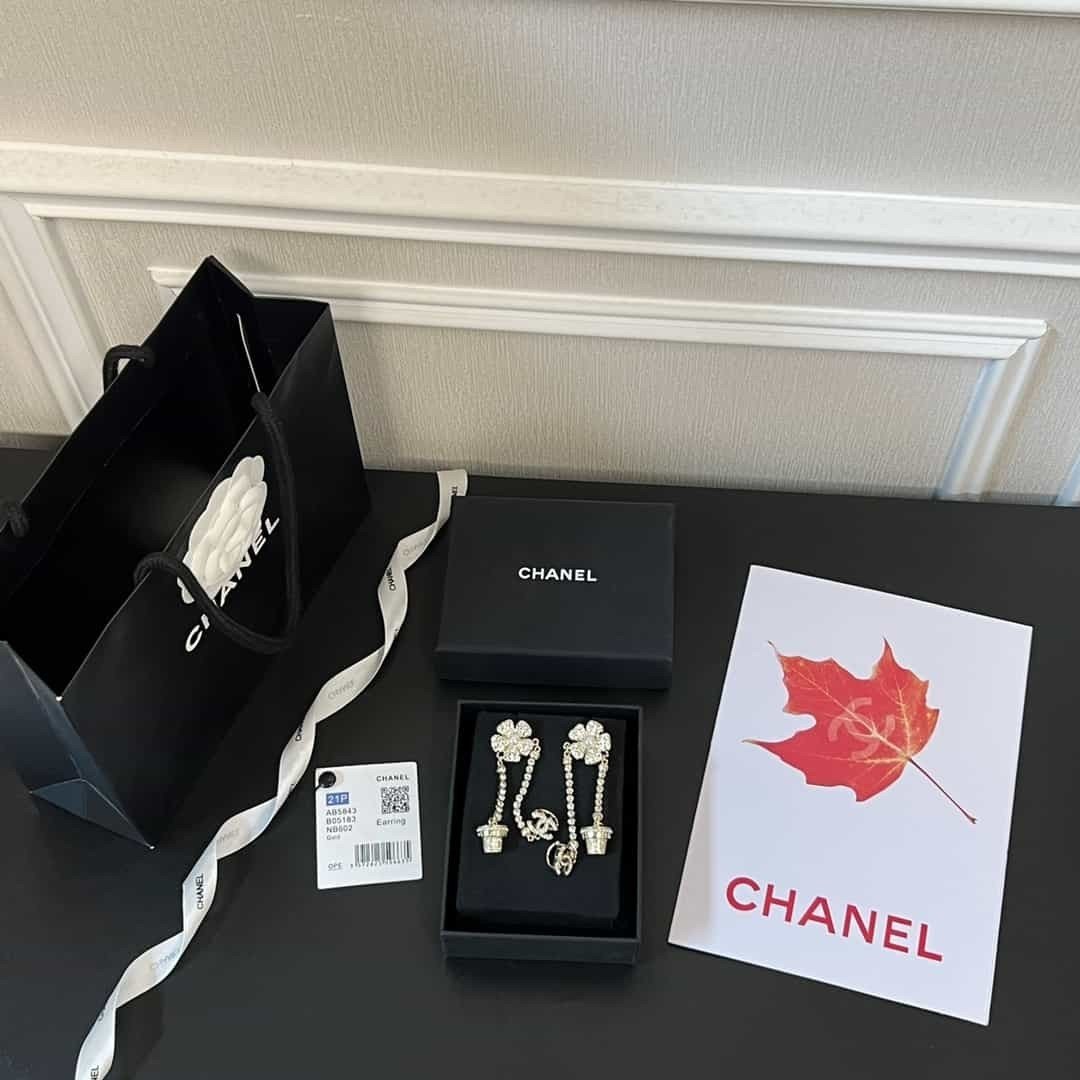 Bông Tai Chanel Kẹp Tai Siêu Cấp Hình Chậu Hoa Full Box