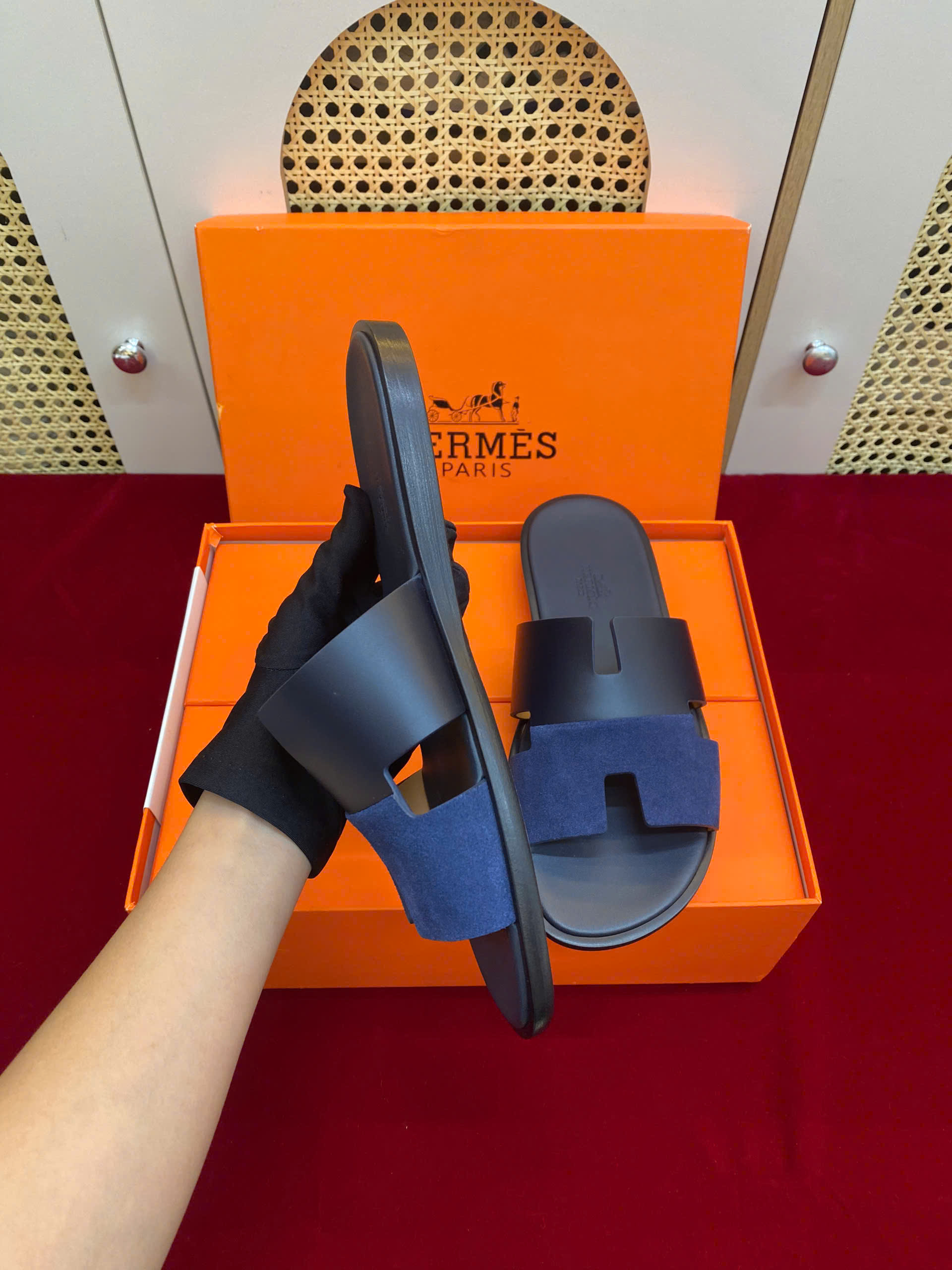 Giày Hermes Izmir Sandal Siêu Cấp Màu Xanh Phối Size 41