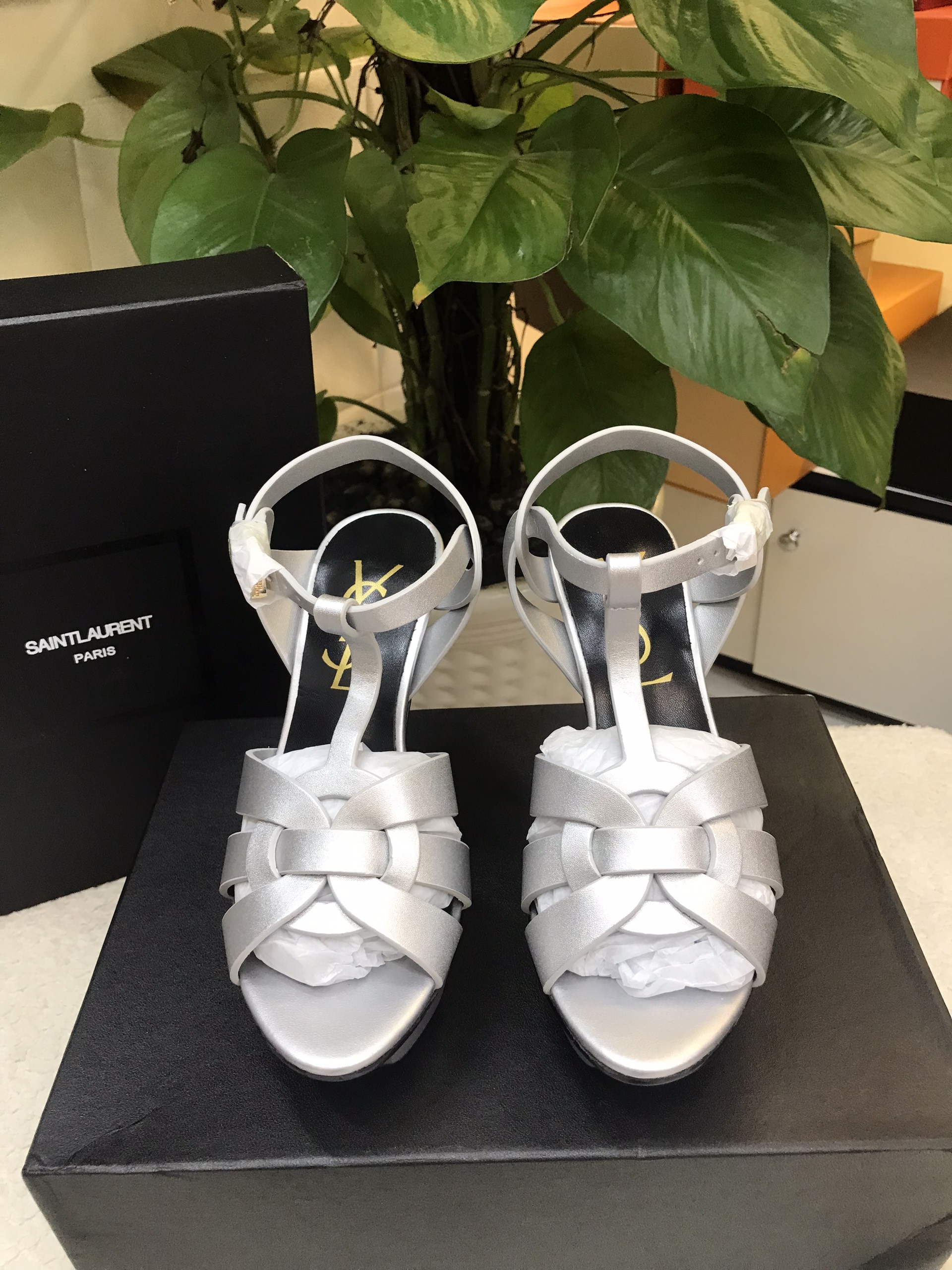 Giày Saint Laurent - Tribute 130 Leather Platform Sandals Siêu Cấp Size 35