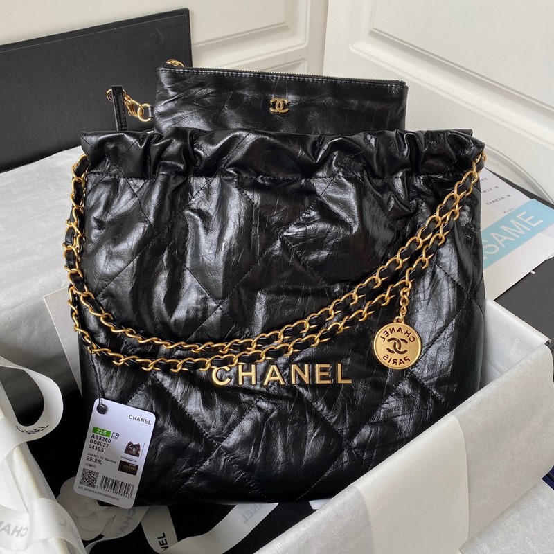 Túi Xách Chanel 22 Shiny Calfskin Gold Tone Metal Black AS3260 2023