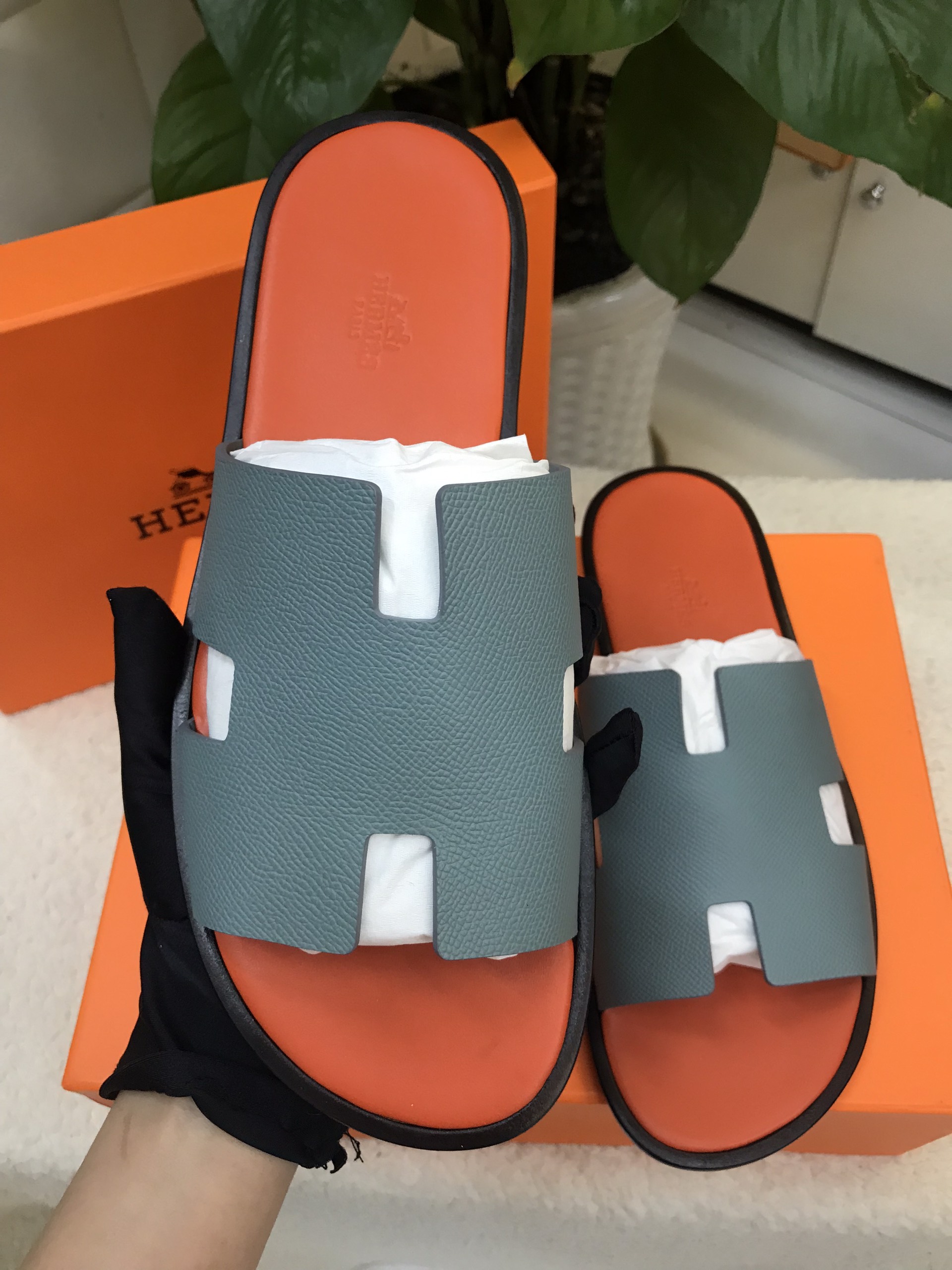 Dép Hermes Izmir Sandal Vip Màu Cam Phối Xanh Size 44