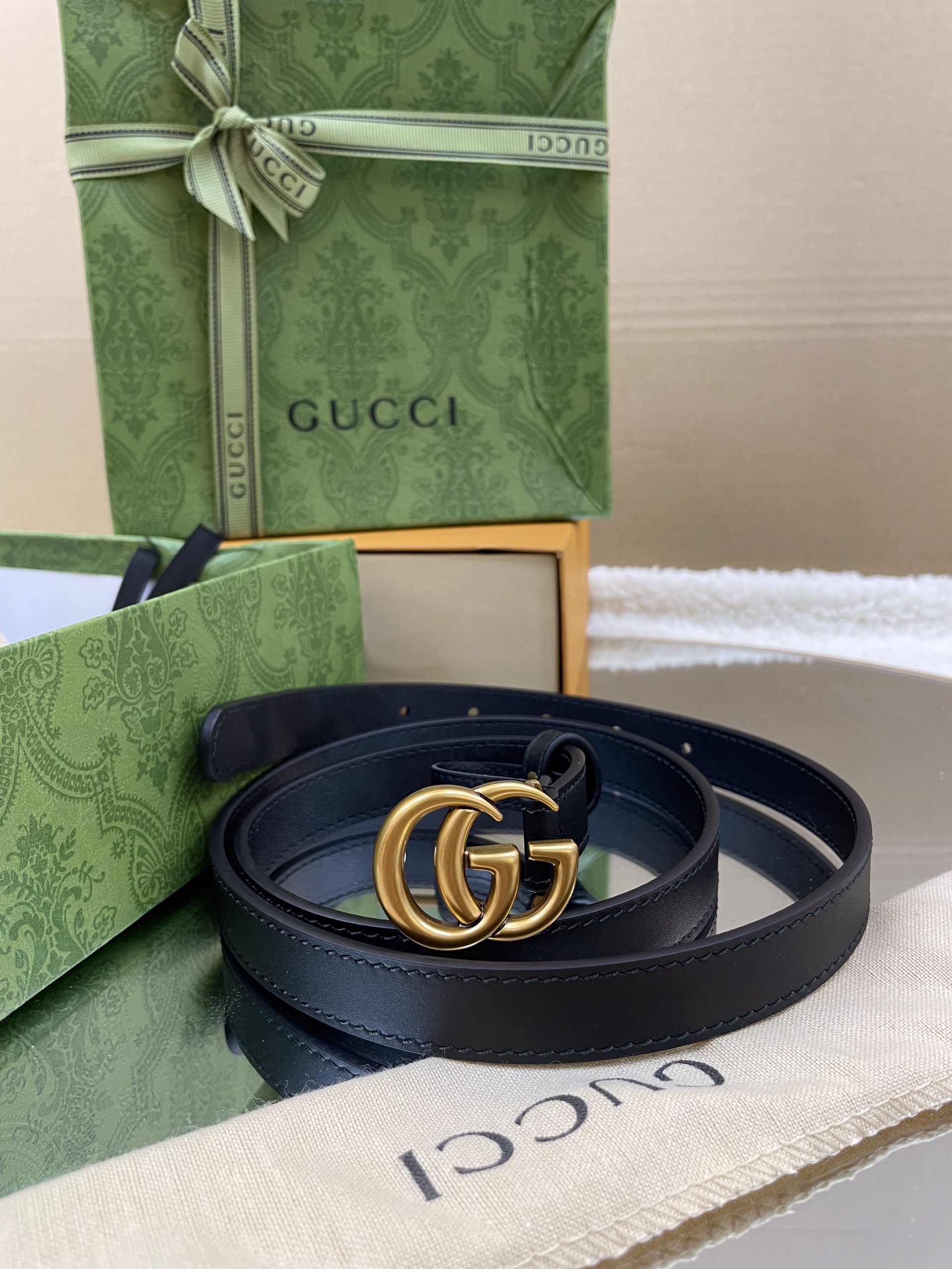 Thắt Lưng Gucci Siêu Cấp Logo GC Đen 2cm Full Box