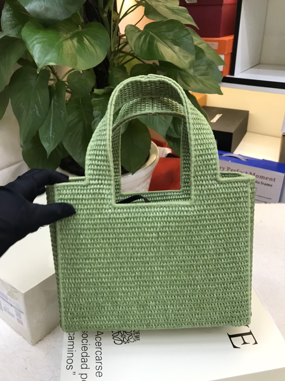 Túi Loewe Small Font Tote In Raffia Màu Xanh Size 25cm