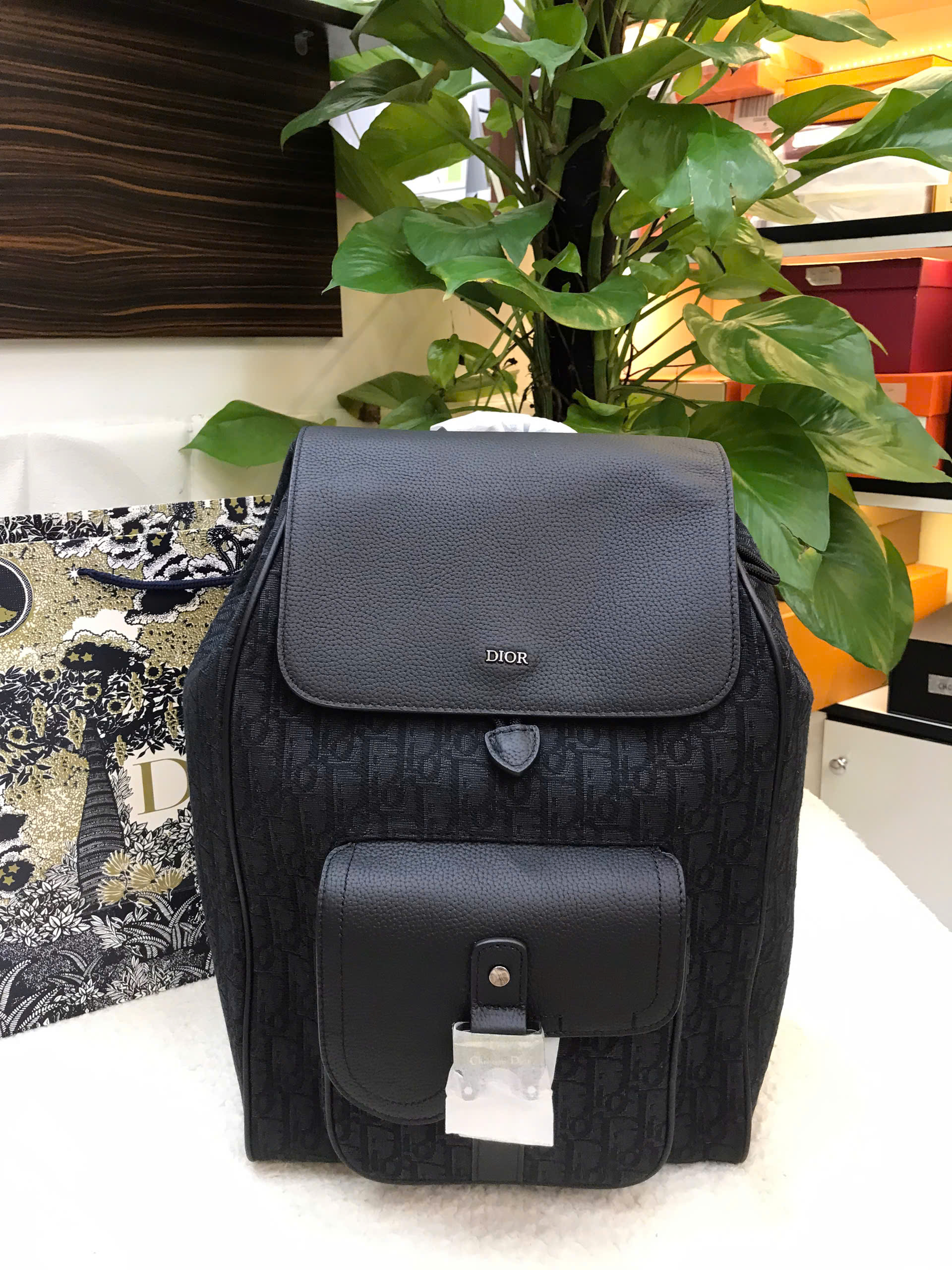 Balo Dior Saddle Backpack with Flap Siêu Cấp Màu Đen Size 40cm