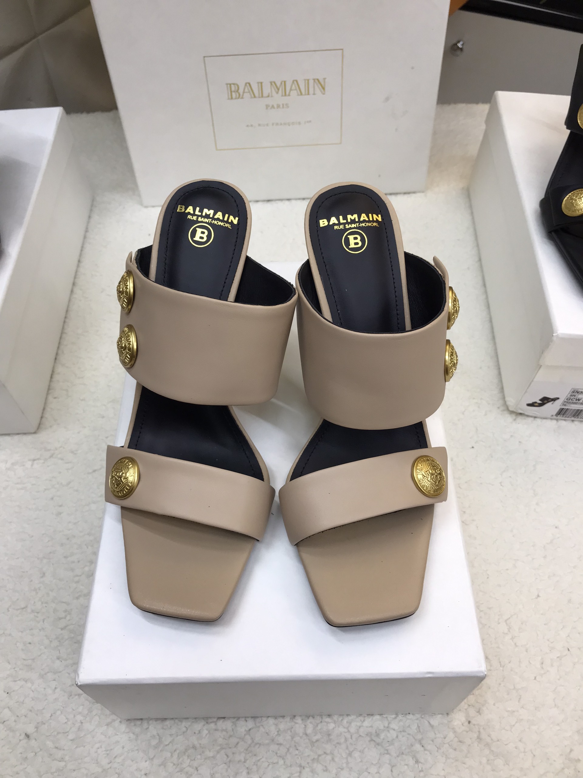 Giày Balmain Heeled Eva Mules In Calfskin Siêu Cấp Màu Xám Size 39