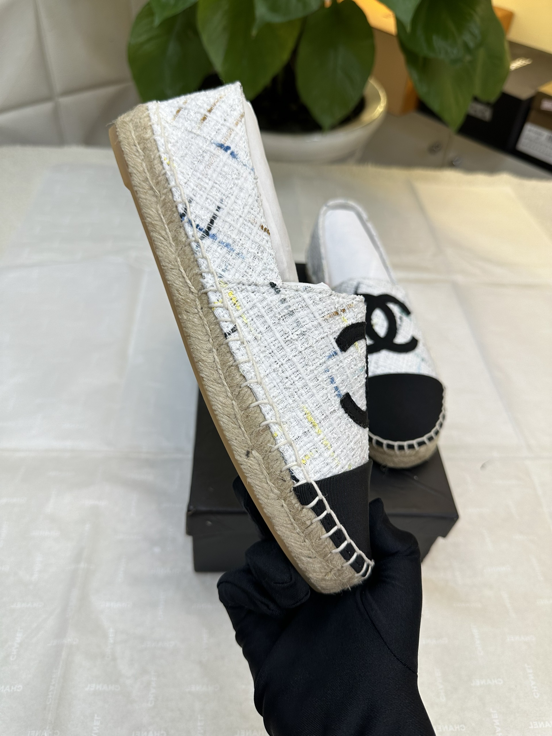 Giày Chanel Espadrilles Siêu Cấp Trắng/Đen Size 38