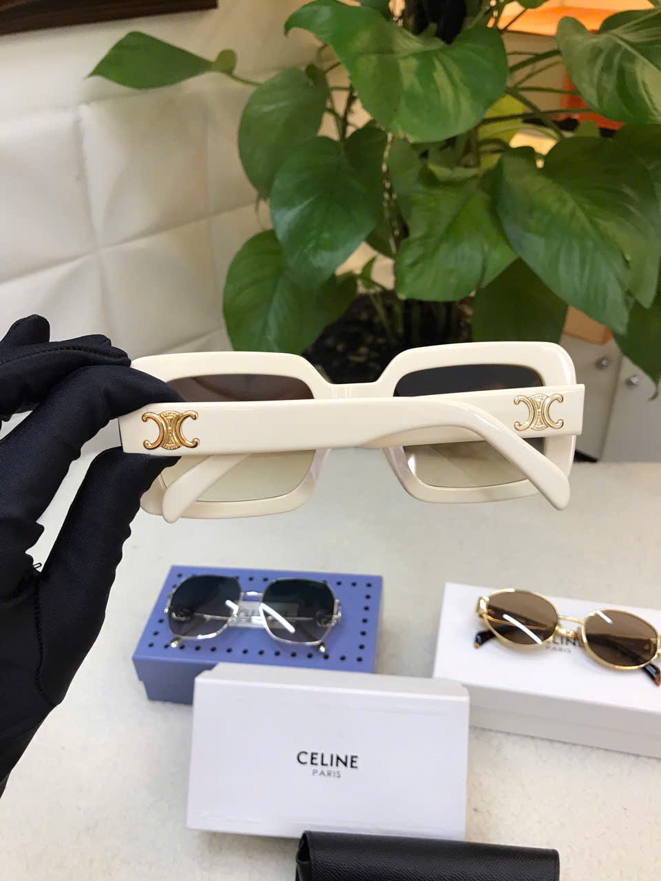 Kính Mát Celine Triomphe 13 Sunglasses In Acetate Ivory Siêu Cấp Màu Trắng