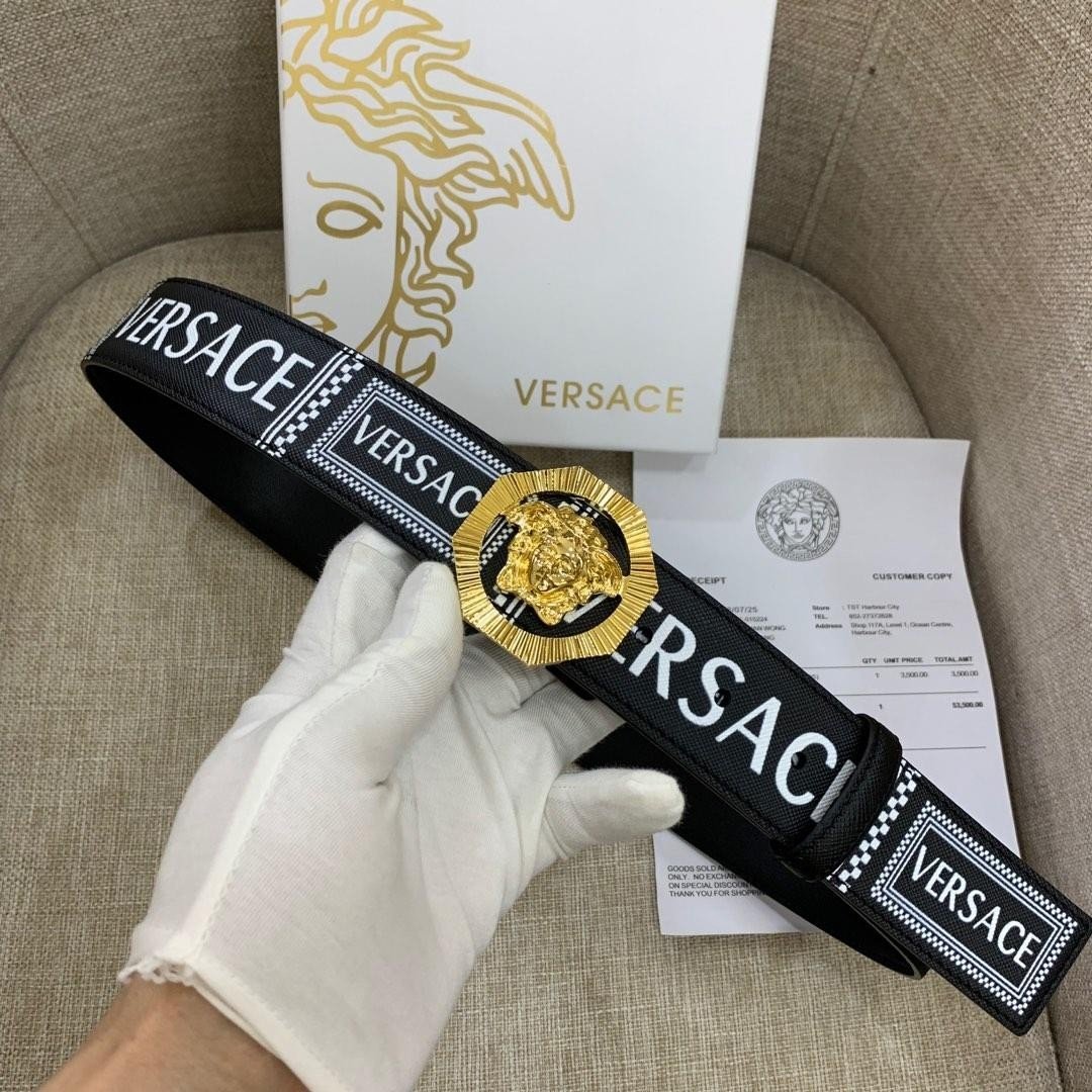 Thắt Lưng Versace Da Bò In Chữ Siêu Cấp Màu Đen Size 3.8cm