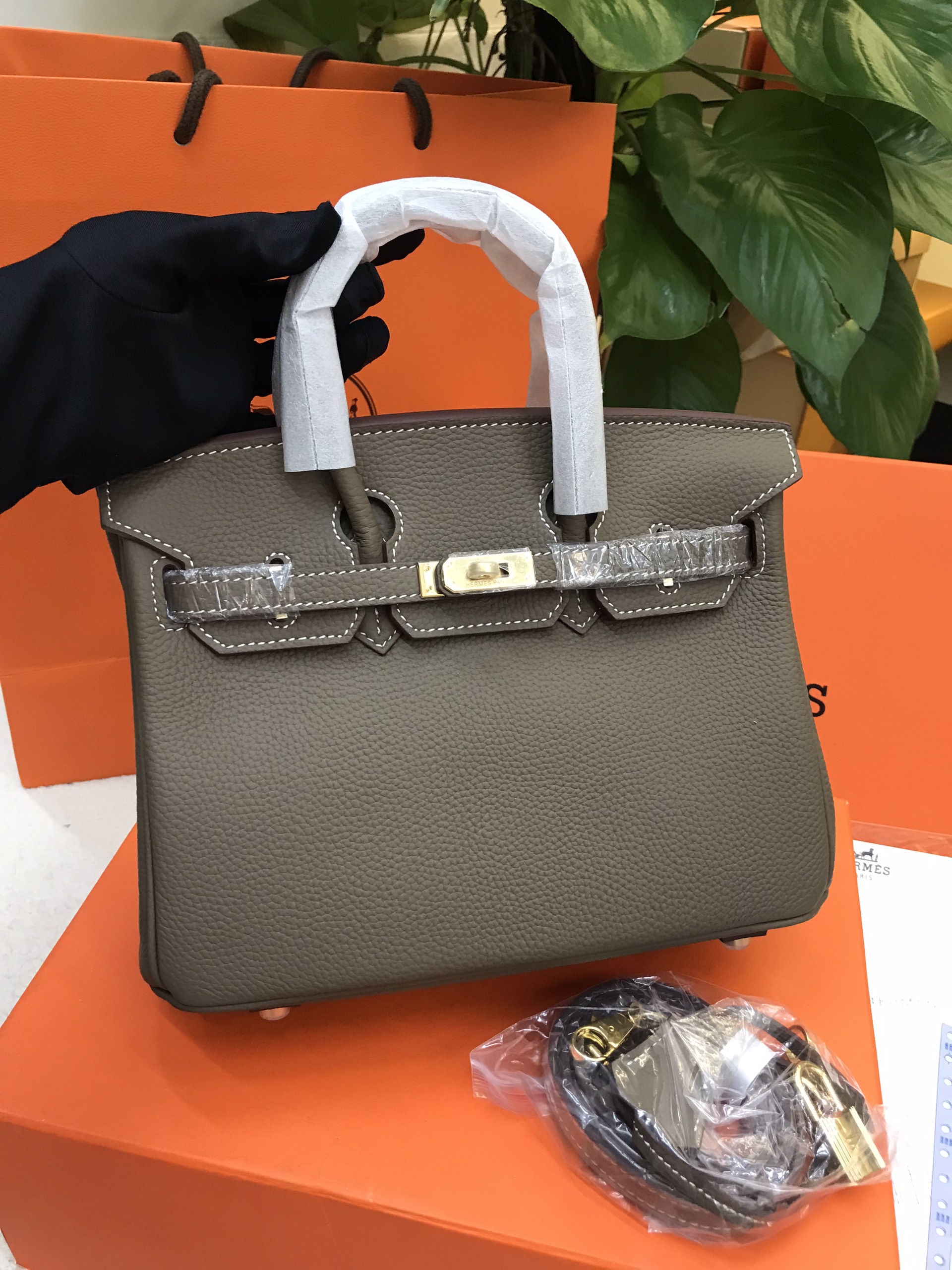 Túi Hermes Birkin 25 Super Màu Xám Đậm Khóa Vàng Size 25cm