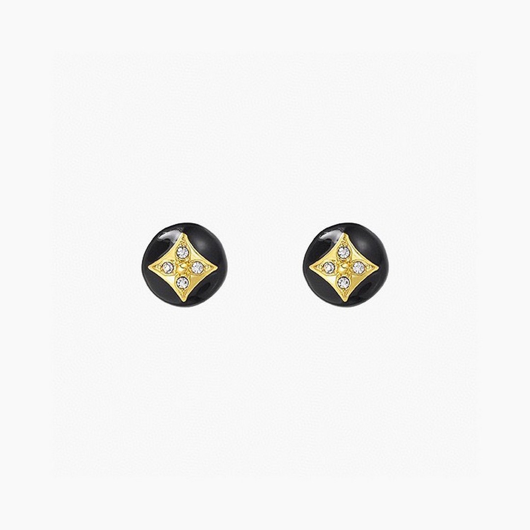 Bông Tai Louis Vuitton Siêu Cấp Tròn Đen Họa Tiết Vàng