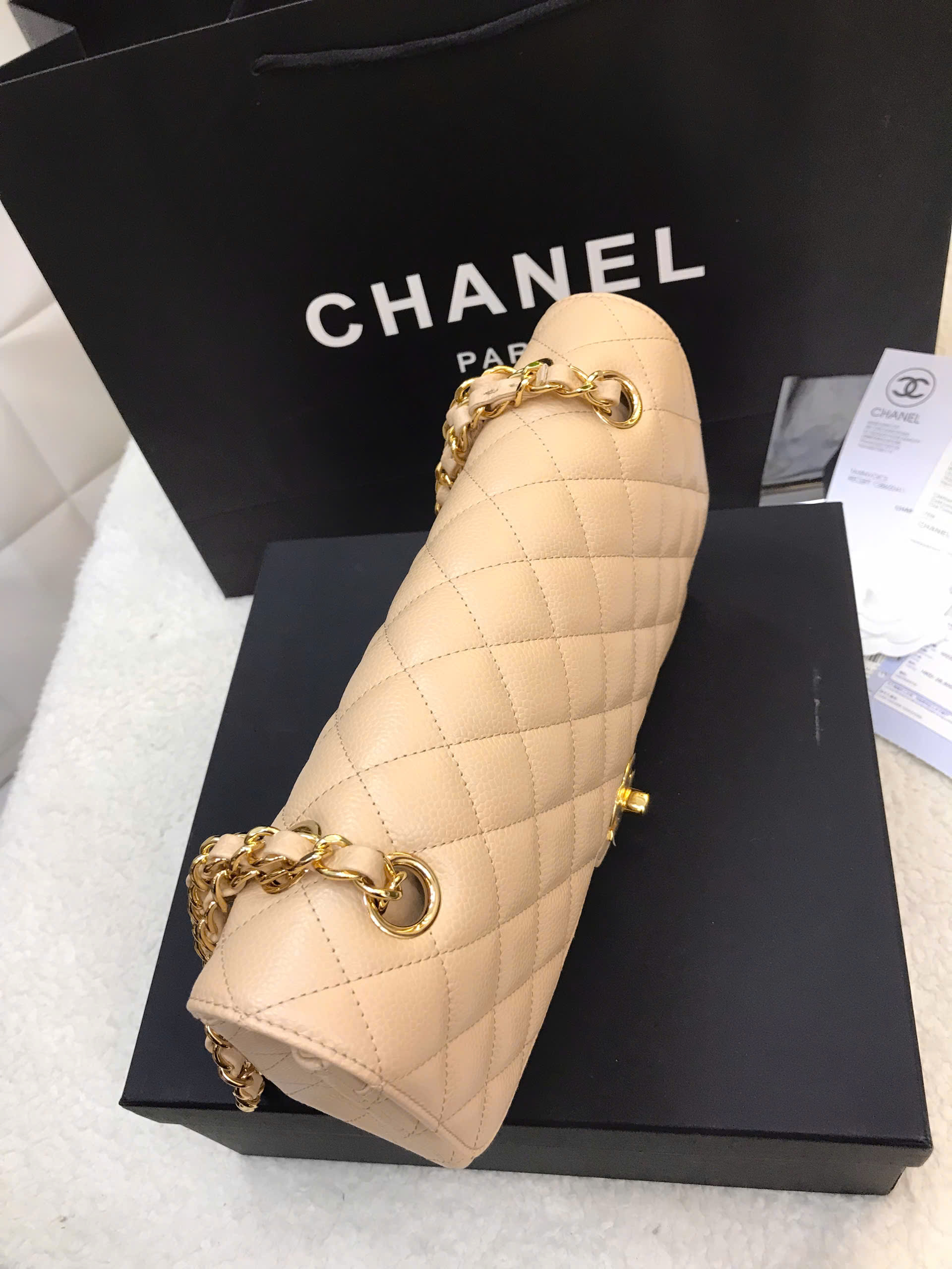 Túi Chanel Classic Beige Caviar Medium Vip Màu Be Size 25cm