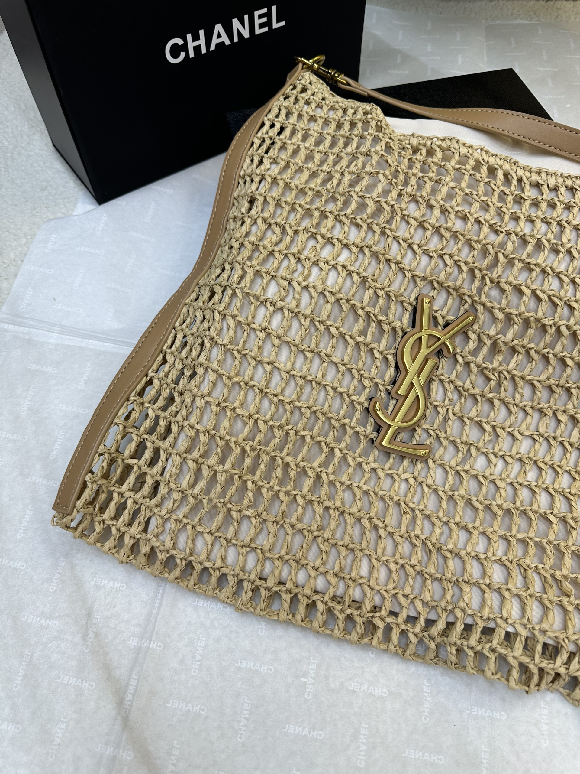 Túi YSL Oxalis Bag in Raffia Macramé Super Màu Vàng