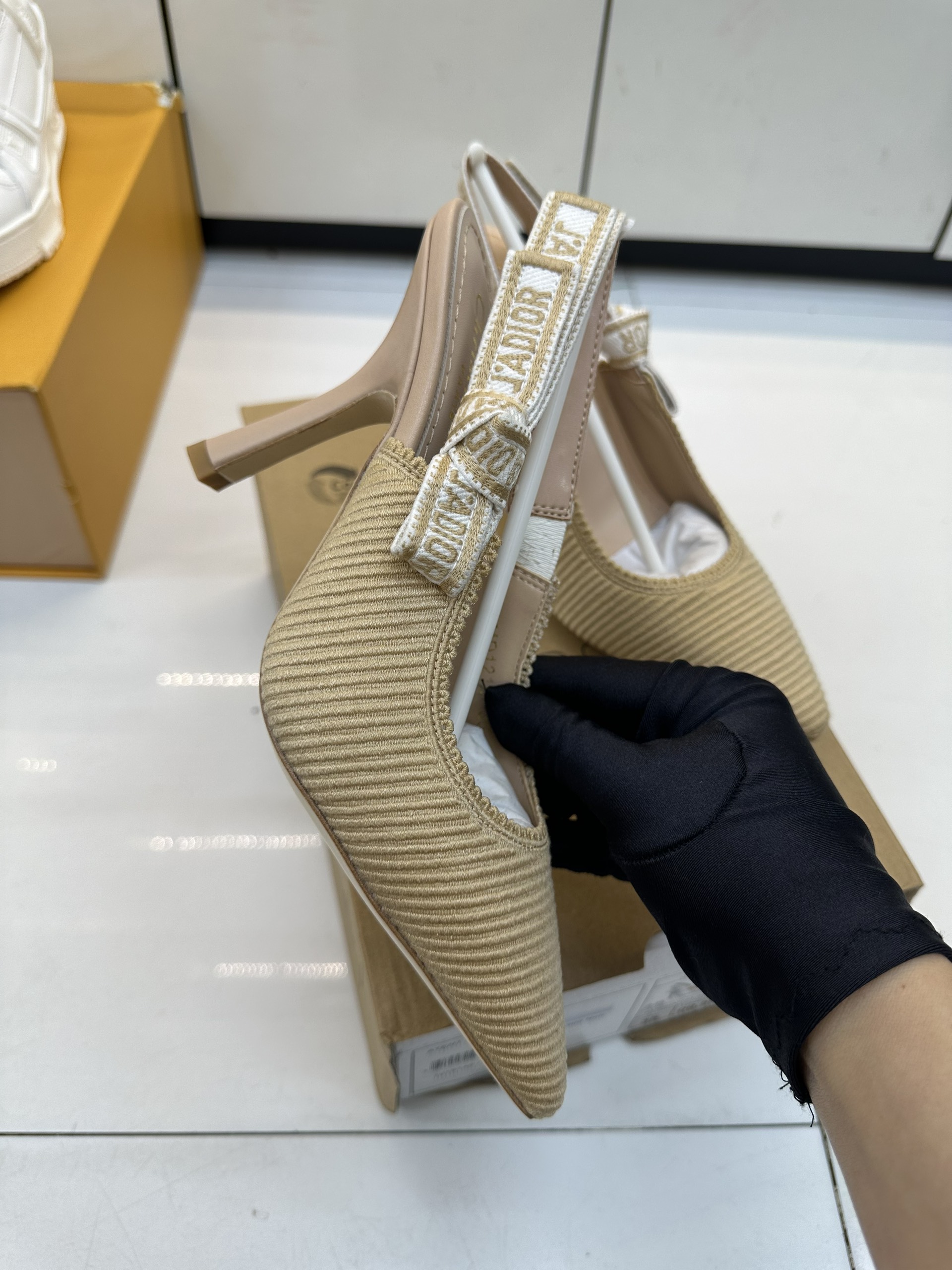 Giày Dior J dior Slingback Pump Nude Technical Fabric  Siêu Cấp Heel 10cm