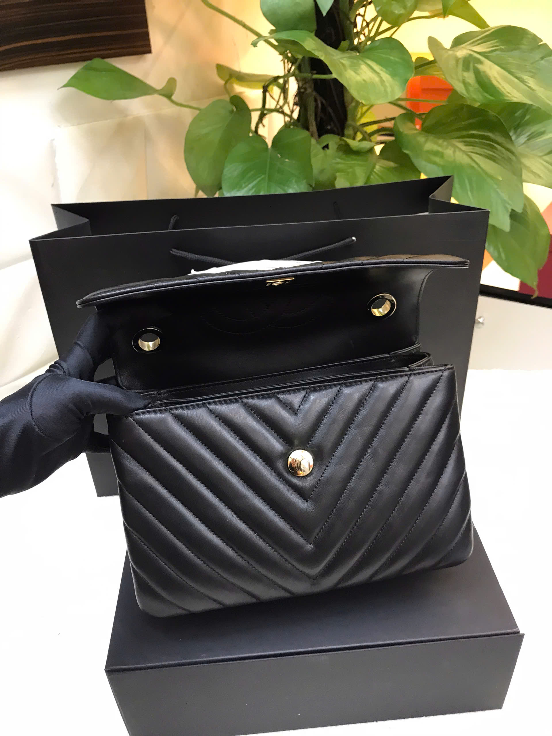 Túi Chanel Flap Bag With Top Handle Bag Vip Màu Đen Size 25cm