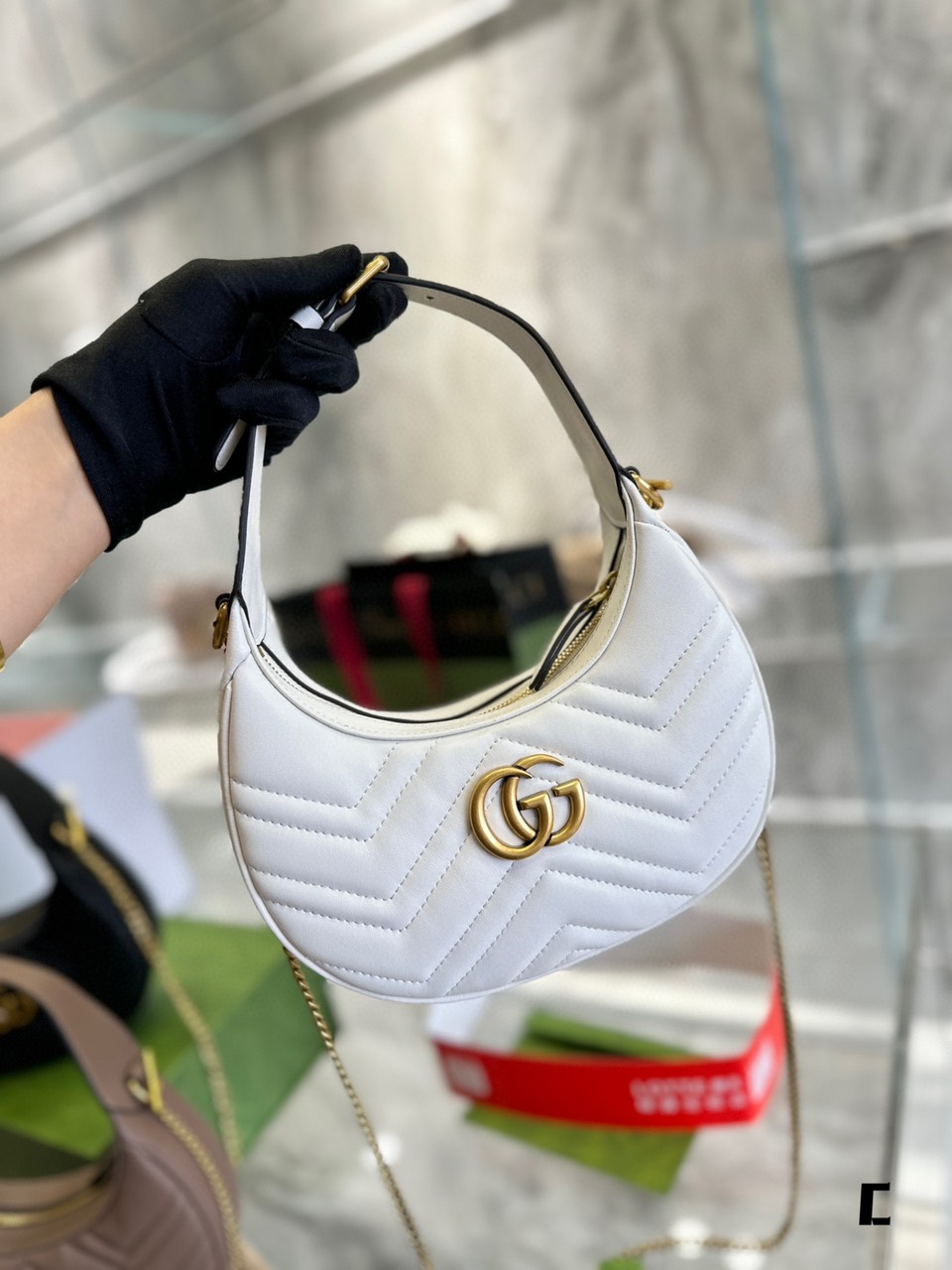 Tổng Hợp Túi Xách Gucci Super GG Marmont Half-Moon-Shaped Size  21.5 cm x 11 cm x 5 cm