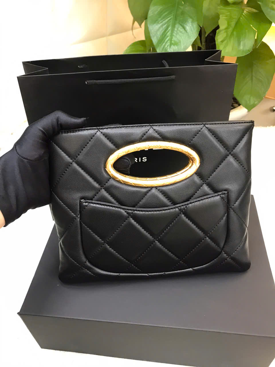 Túi Chanel Clutch Da Cừu Màu Đen Vip AS5038 Size 25cm