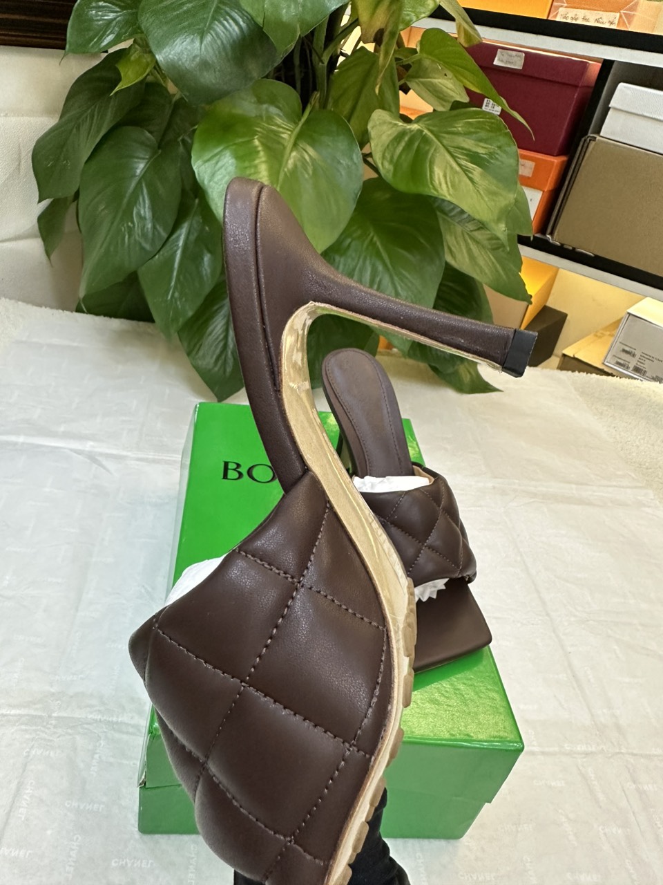 Giày Bottega Veneta Lido Mule Intrecciato Leather Mules Siêu Cấp Màu Nâu Heel 8cm Size 36