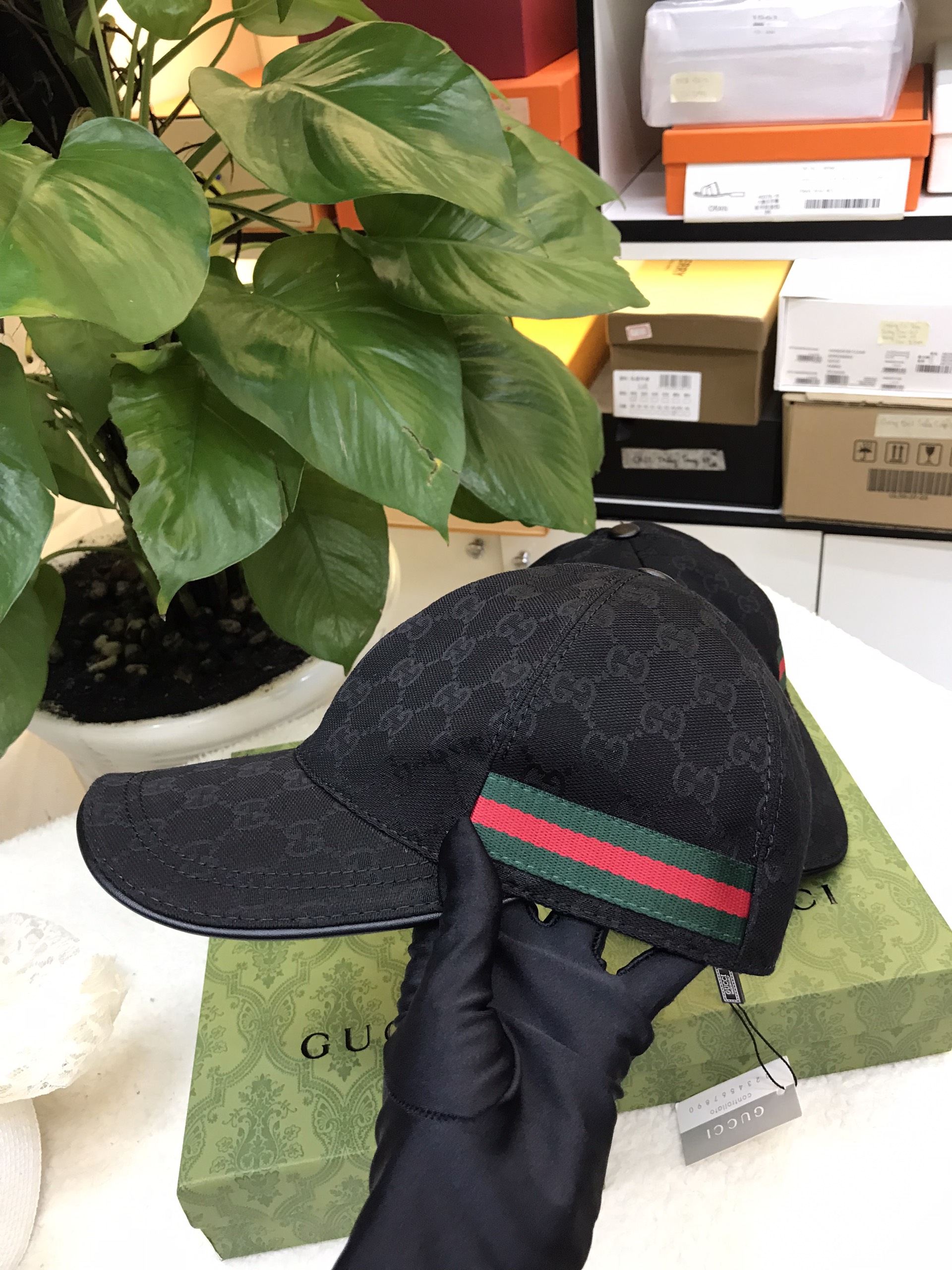 Mũ Gucci Original GG Canvas Baseball With Web Black Siêu Cấp