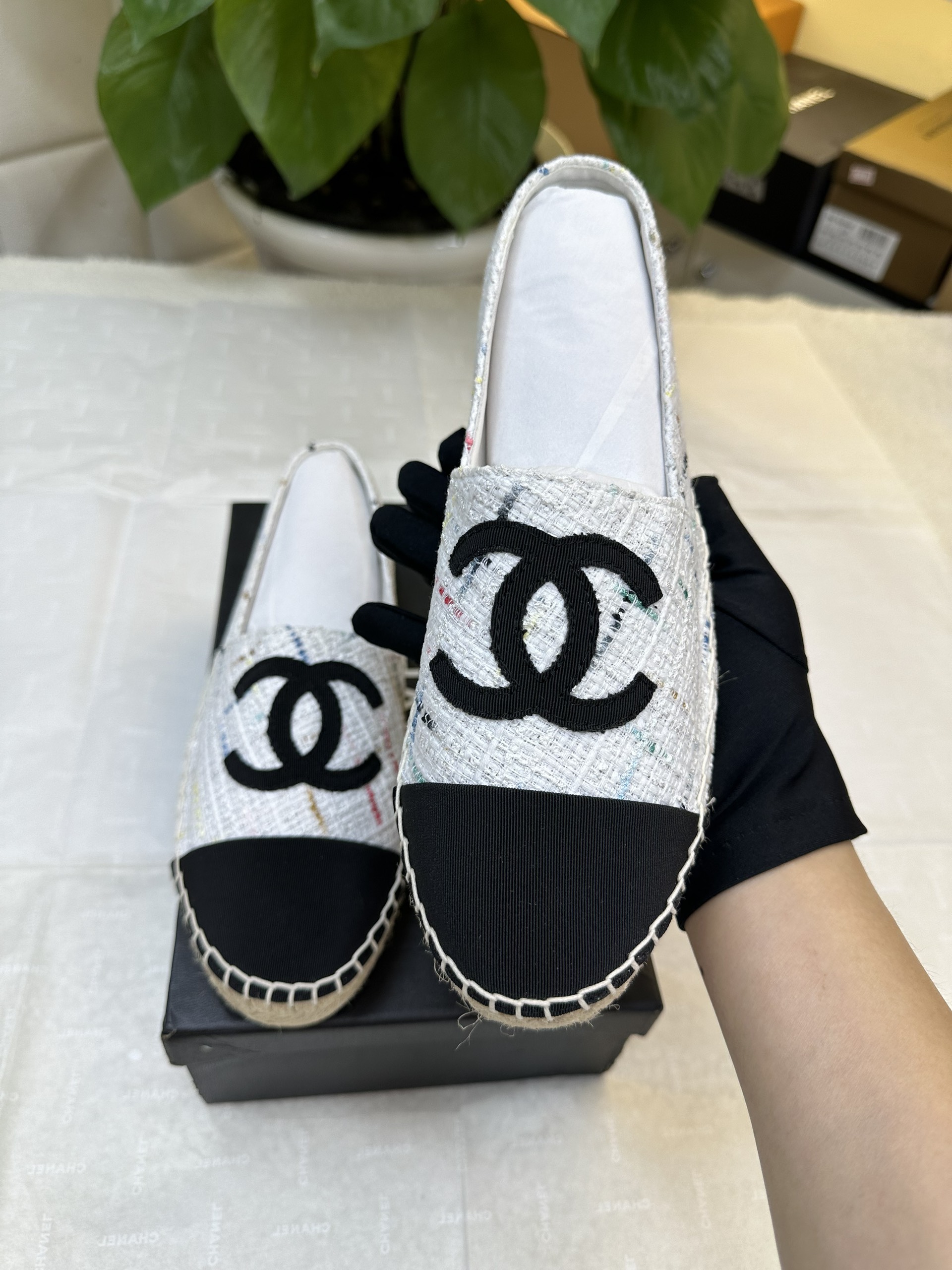 Giày Chanel Espadrilles Siêu Cấp Trắng/Đen Size 38