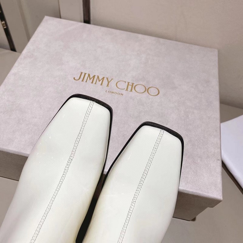 Boots Nữ Khóa Kéo Jimmy Choo Màu Trắng Gót Vuông 8.5cm Bốt Cổ Cao