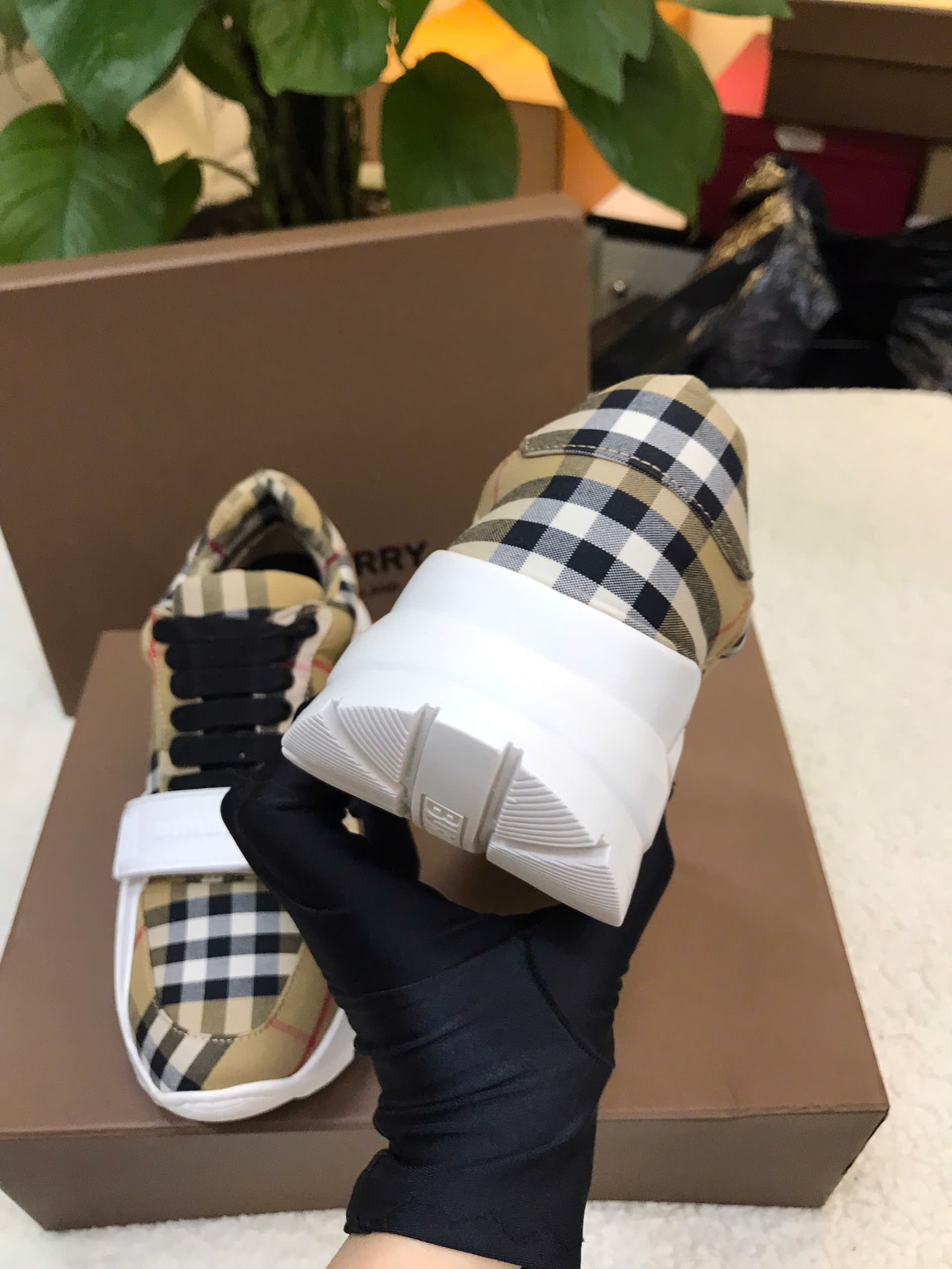 Giày Burberry Vintage Check Cotton Sneakers Beige Siêu Cấp Size 35