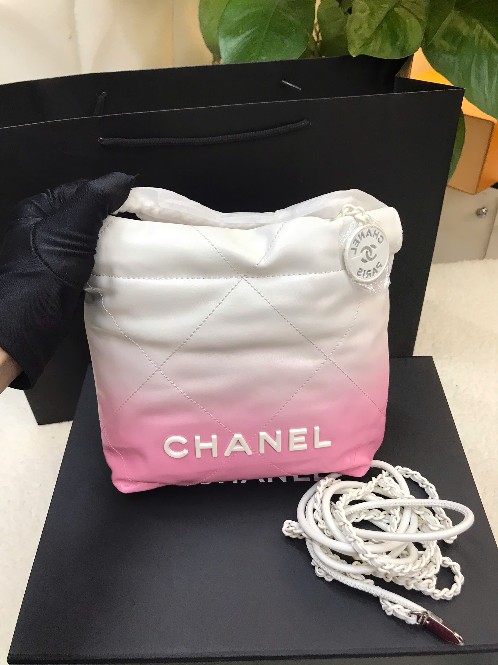 Túi Chanel Mini 22 Siêu Cấp Màu Hồng/ Trắng Size 20cm