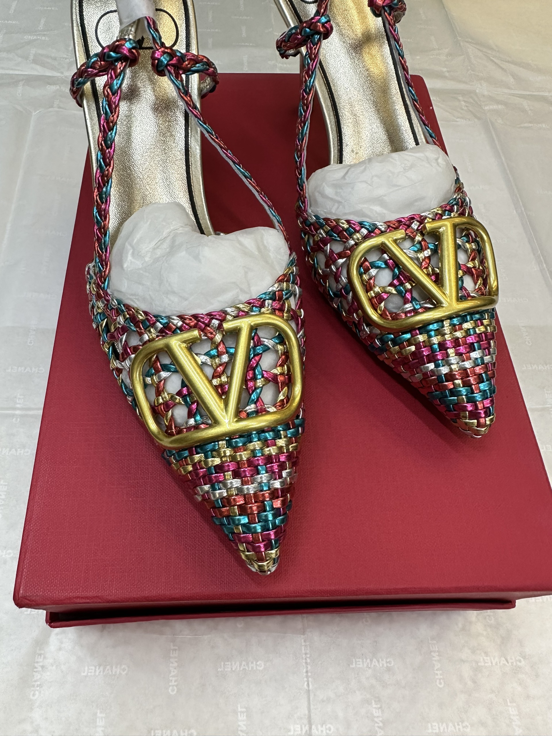 Giày Valentino Vlogo Signature Slingback Pump In Woven Metallic Nappa 80mm Siêu Cấp Size 39