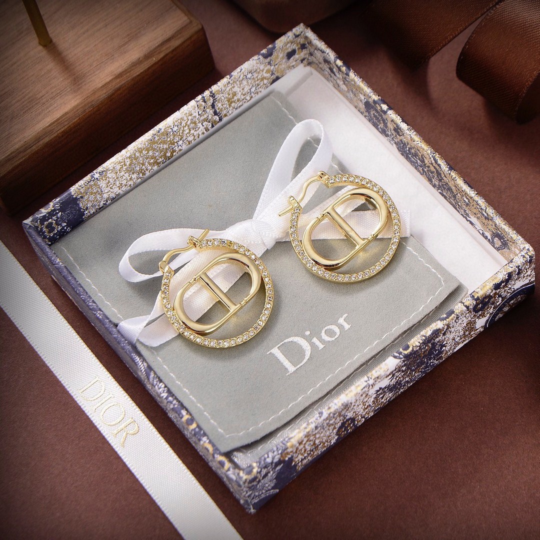 Bông Tai Dior Siêu Cấp Tròn Vàng Có Khảm Đá