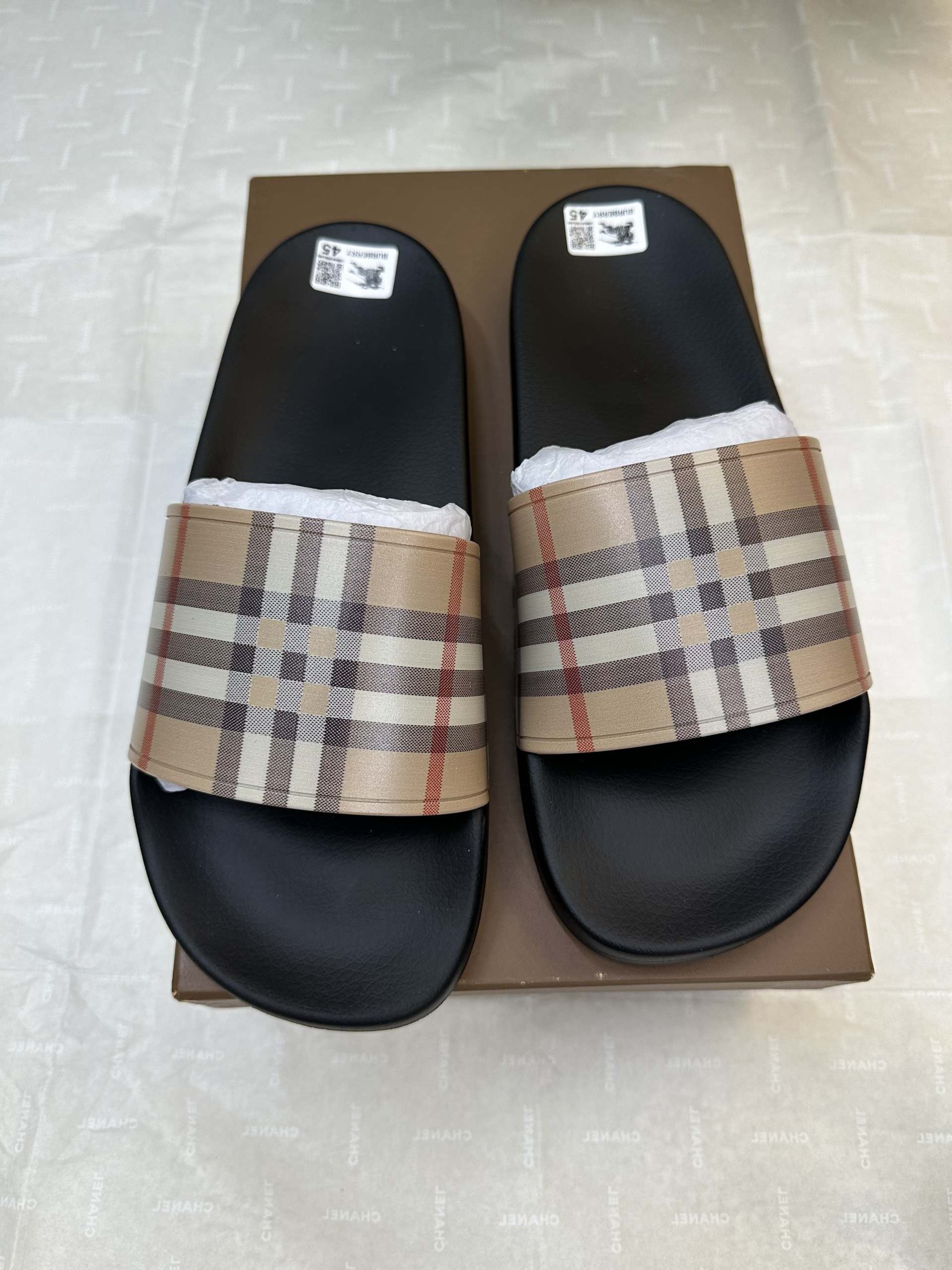 Dép BBR Check Slides Archive Beige Siêu Cấp Màu Be Size 45