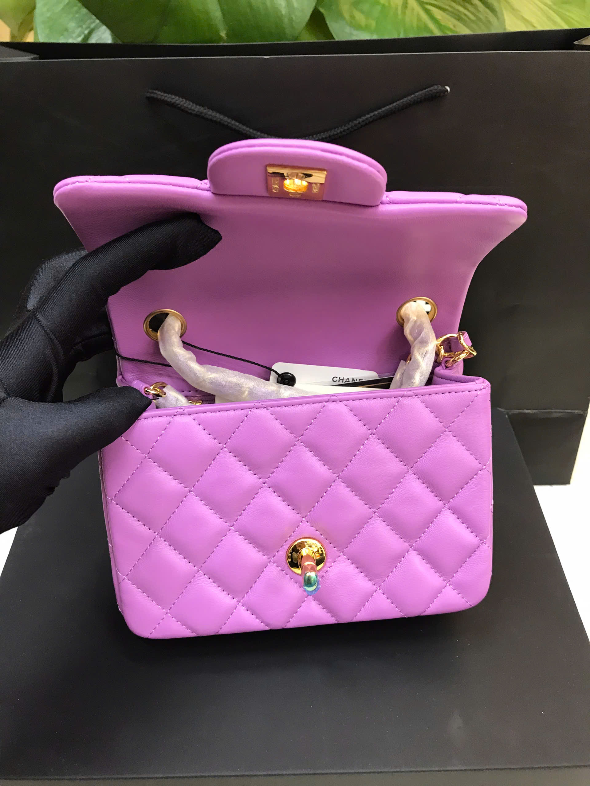 Túi Chanel Purple Quilted Lambskin Square Mini Flap Bag Siêu Cấp Màu Tím Size 17cm