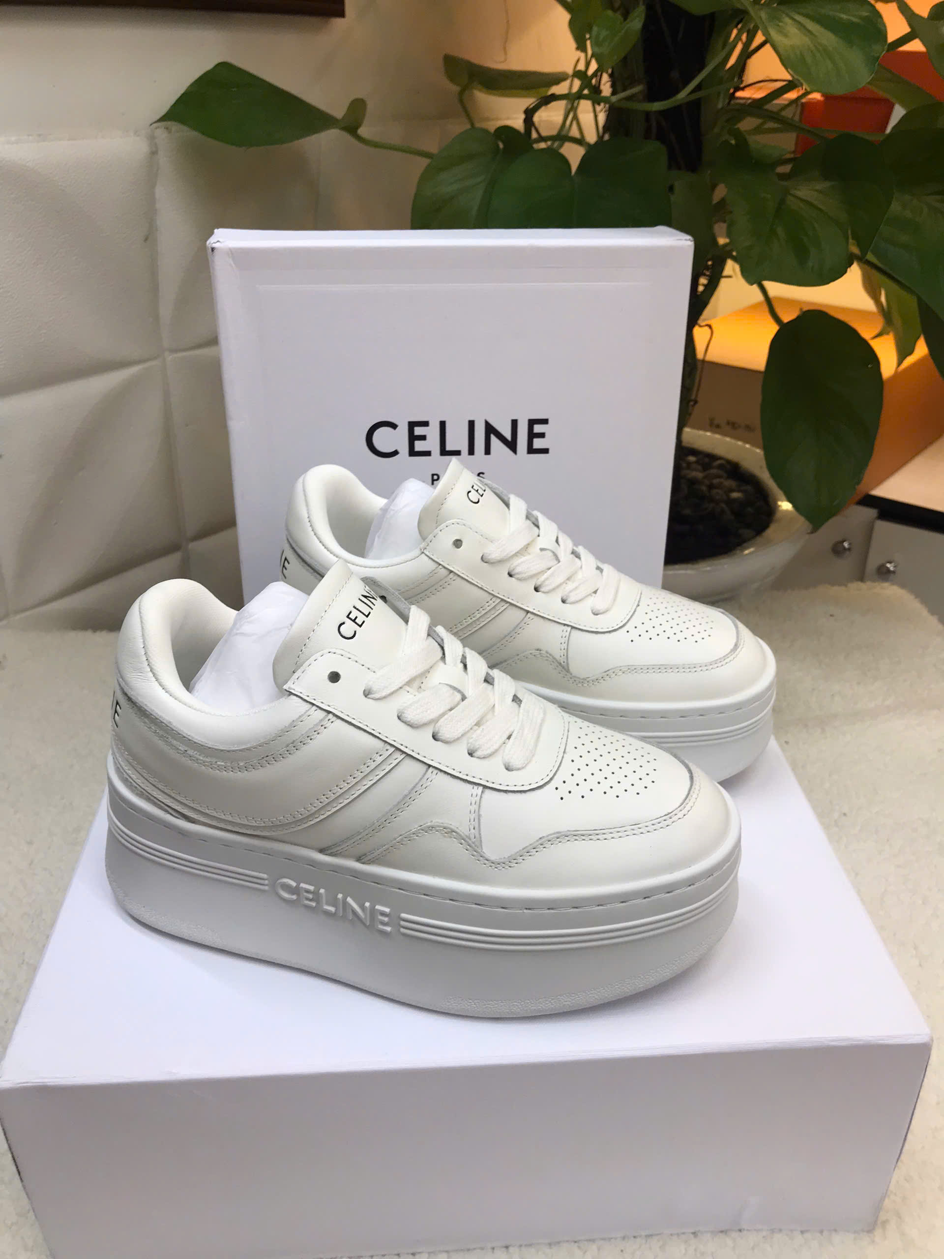 Giày Celine Block Sneakers With Wedge Outsole In Calfskin Siêu Cấp Size 35